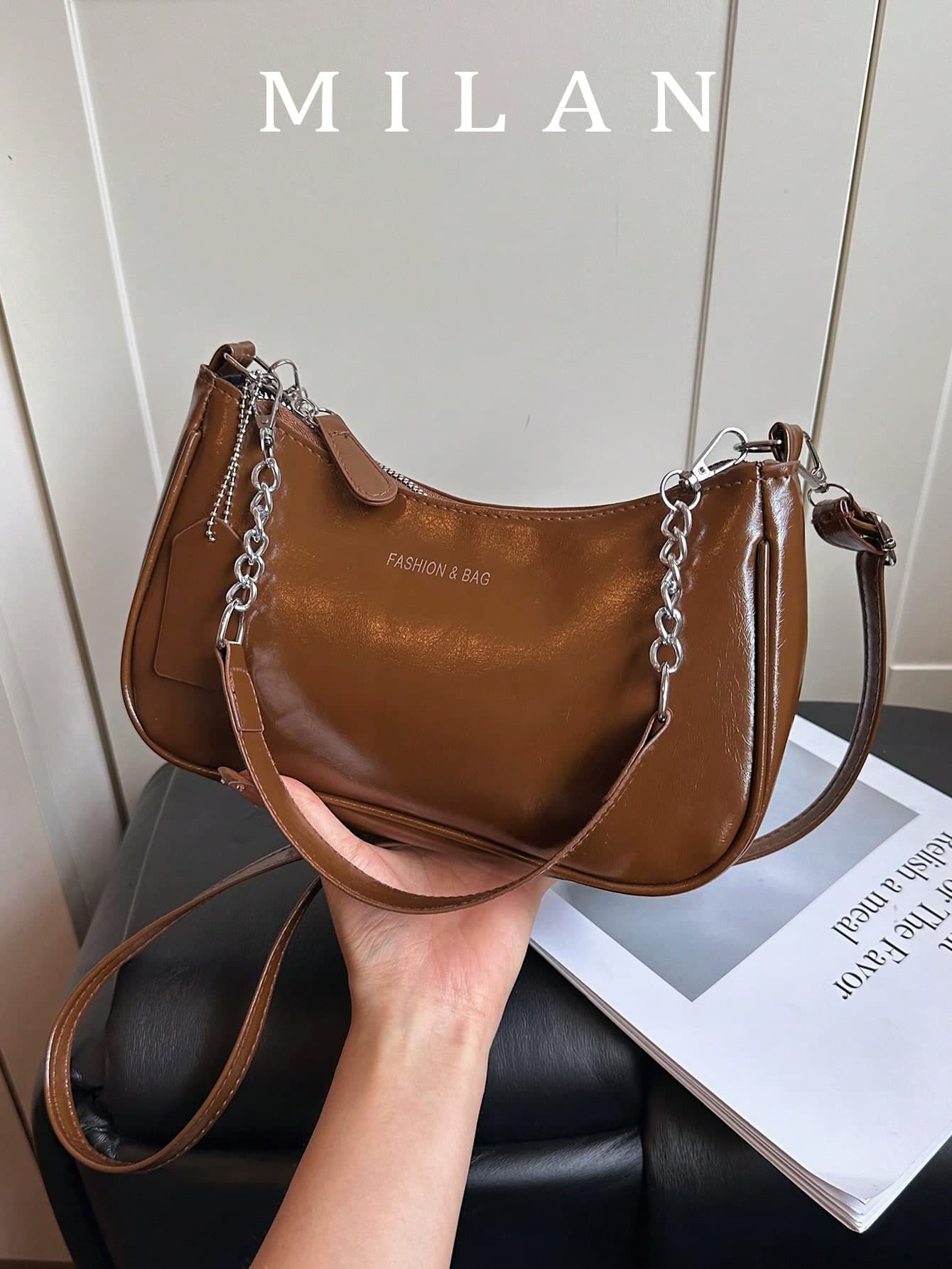 2026 New Fashion Classic PU Waterproof Fabric Design Metal Chain Decor Shoulder Crossbody Bag. Suitable For Shopping, Daily Carry, Students, Young Women, Working Women. Perfect For Office, University, Work, Business, Commuting, Outdoor Activities, Travel And Picnic.