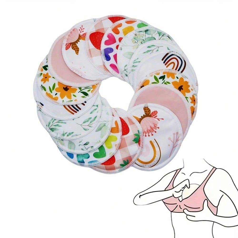 8 Pieces (4 Pairs) Random Print Breast Pads For Nursing Mothers, Reusable And Washable (8 Pieces With Random Prints)