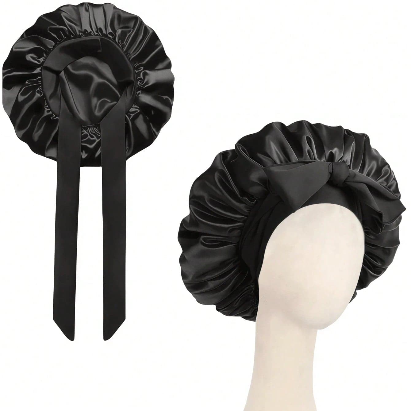 1pc Luxury Satin Sleep Cap With Adjustable Bow, Lightweight Hair Protection Bonnet For Curly, Braided And Natural Hair, Multiple Colors Available, Essential Nighttime Hair Care, Soft And Snug Fit, Suitable For Hair Salon Use, Designed For Hair Products And Accessories