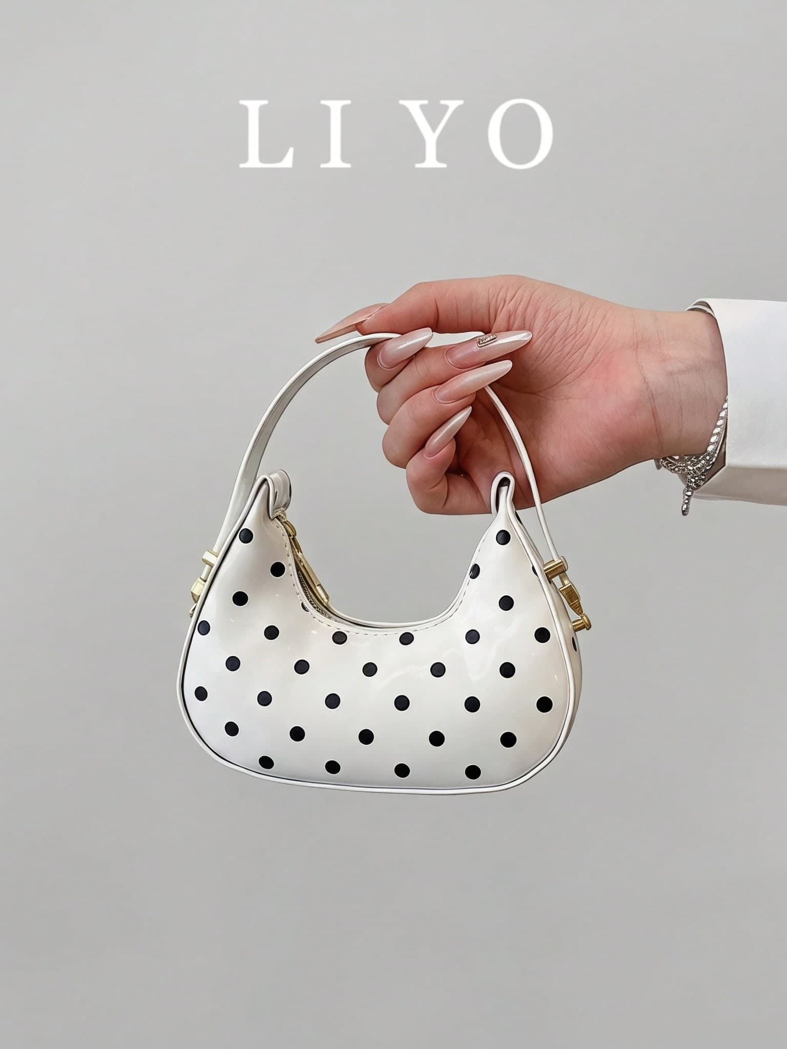 Mini Handbag Fashion Polka Dot Handheld Small Bag Popular Street Style Versatile Half Moon Crescent Small Bag