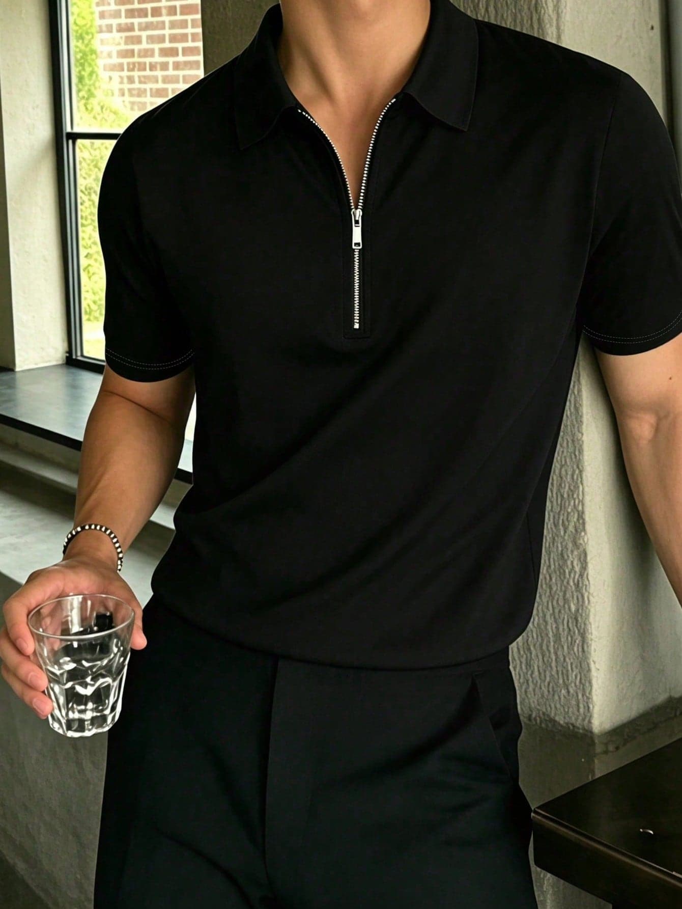 Men's Solid Color Half-Placket Casual Versatile Commuting Short Sleeve Polo Shirt