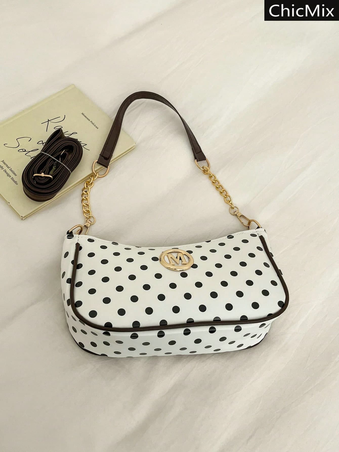 Full Body Polka Dot Print Fashion Chain Handbag, Classic Versatile Hardware Decor Elegant Women's Crossbody Bag, Suitable For Shopping, Wallet, Shopping, Young Women, College Students, Newcomers, White-Collar Workers. They Are Perfect For Office, University, Work, Business, Commute, Outdoor Activities, Travel And Outings