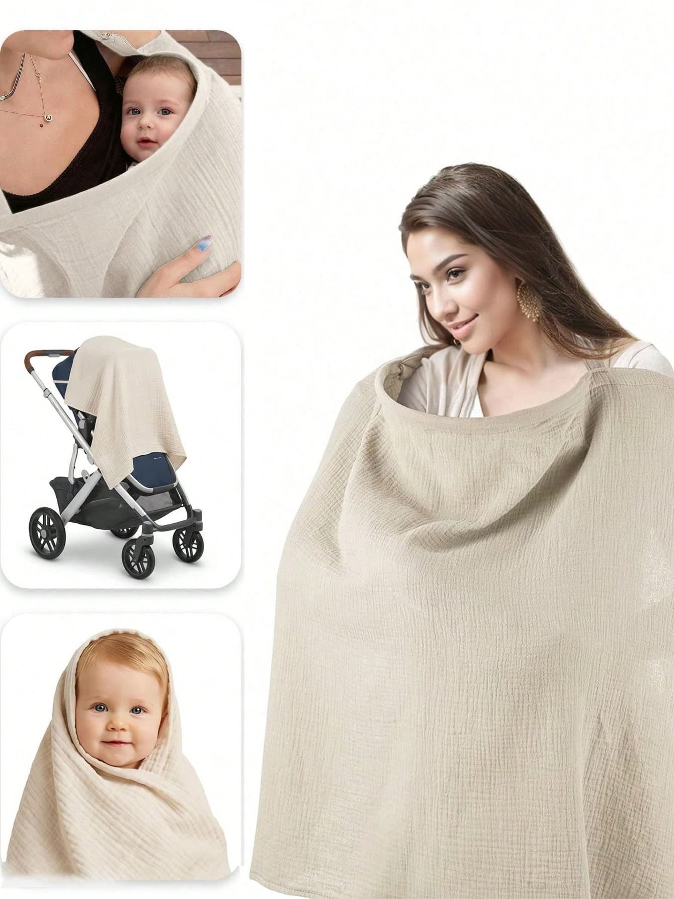 1pc Nursing Cover Breastfeeding Scarf, Solid Color Muslin Shawl For Outdoor Feeding, Multi-Purpose Sunshade, All Season