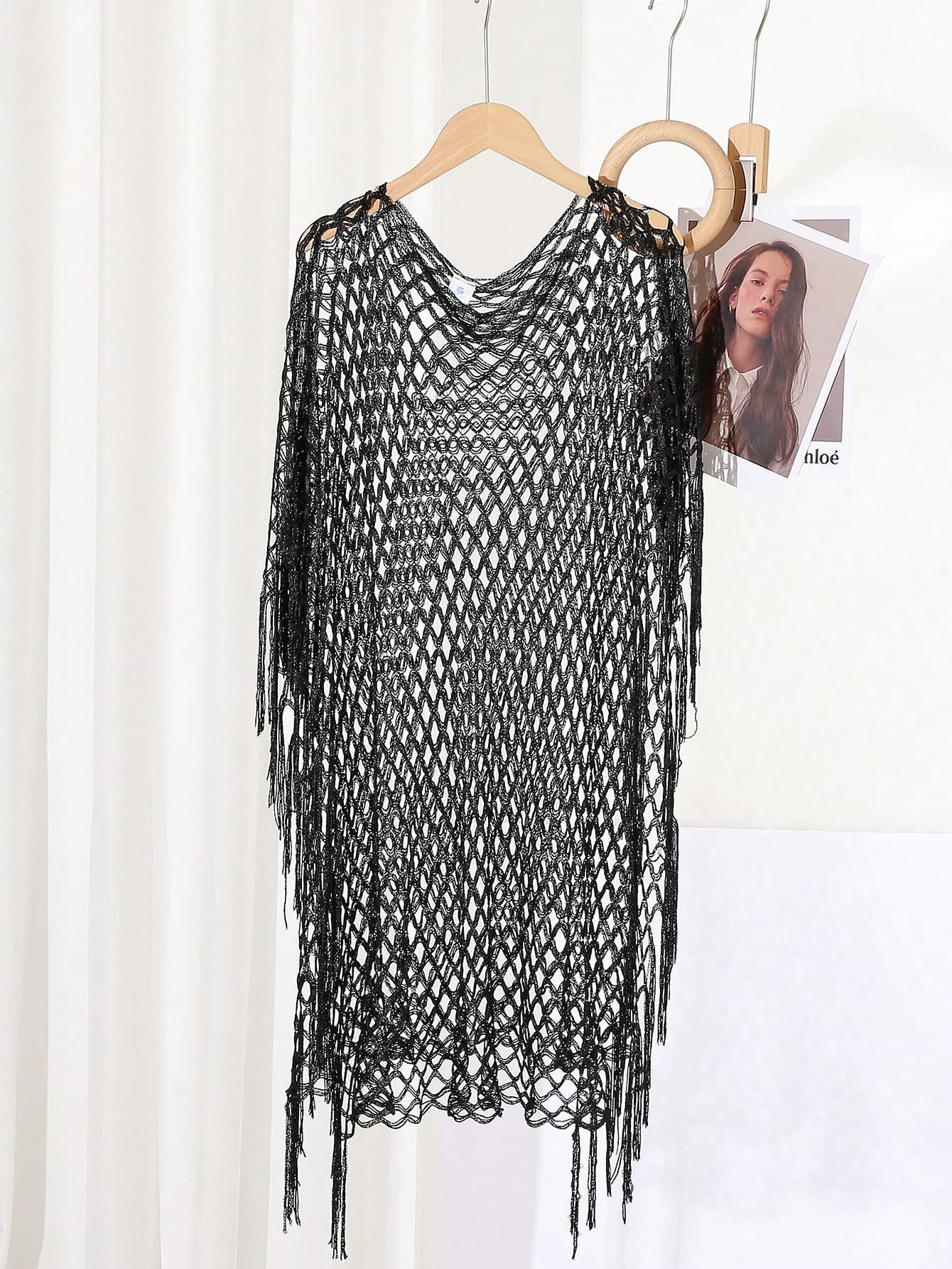 1pc Women's Spring/Summer Thin Fashion Versatile Knitted Hollow-Out Pullover Shawl Beach Wrap