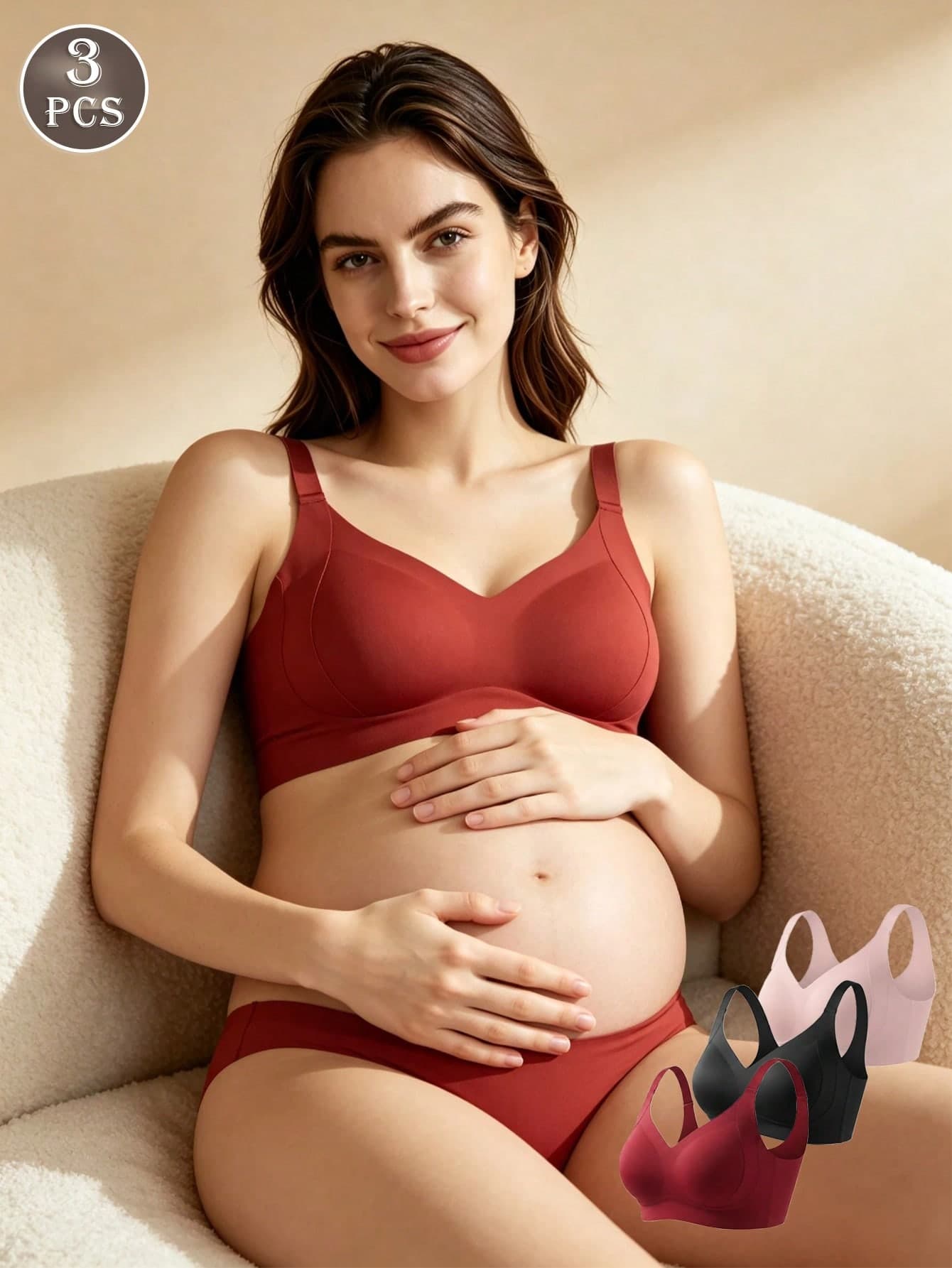 Hart & Haze 3 Pcs Maternity Wireless Bra Set, Seamless Soft Support Pregnancy Nursing Bra