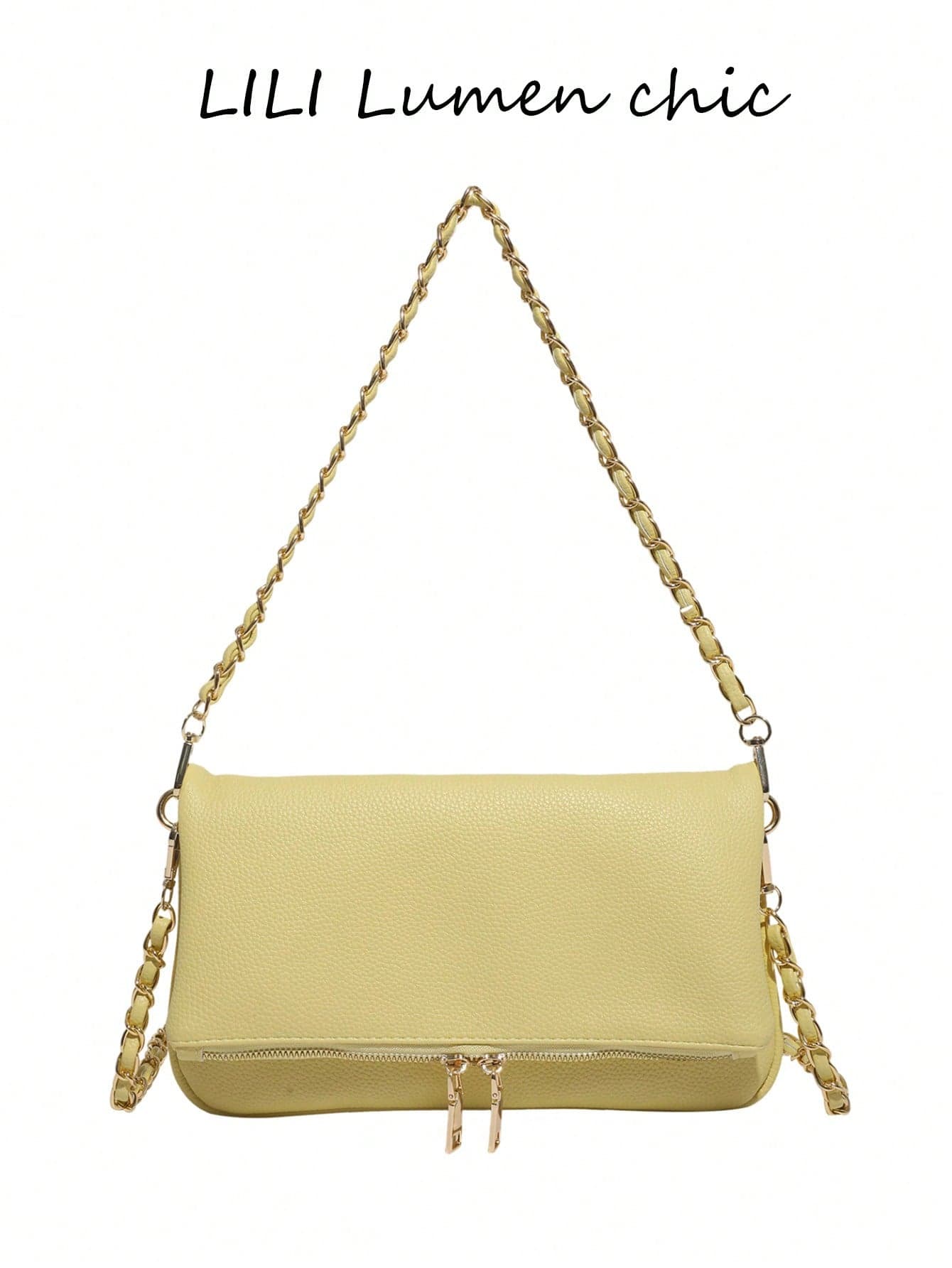 Solid PU Shoulder Bag, Dual Gold Zipper Rectangular Mini Crossbody Bag With Detachable Metal Chain Strap For Dating Daily Outfits
