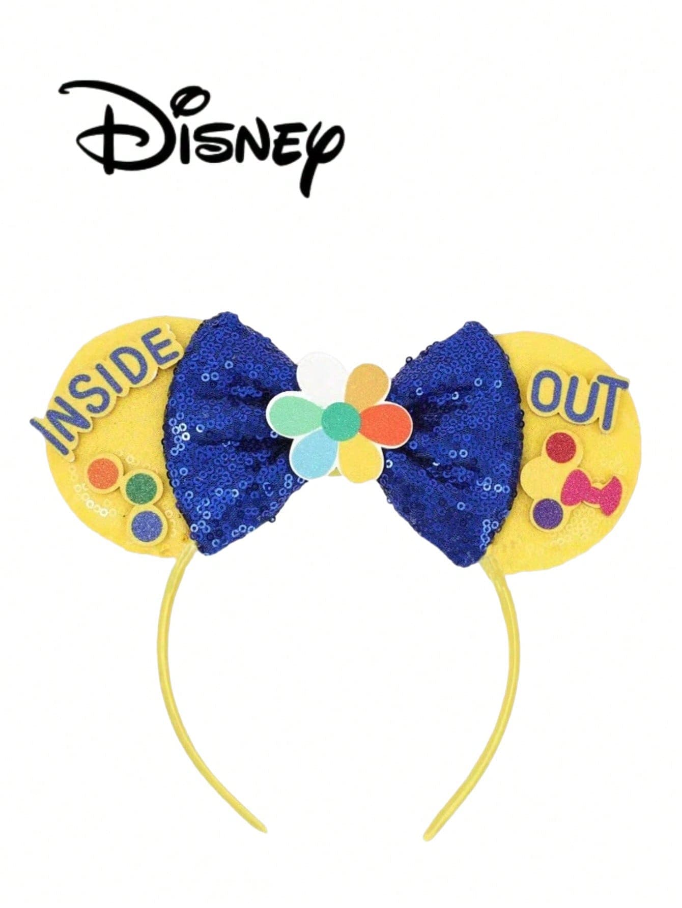 1pc Disney Cartoon Sequin Blue+Yellow Amusement Park Theme Series Mickey Minnie Ears Sequin Bow Headband, Stage Performance Costume Hair Accessory, Holiday Party Birthday Party Theme Mickey Hair Accessory, Headband, Suitable For Holiday Parties