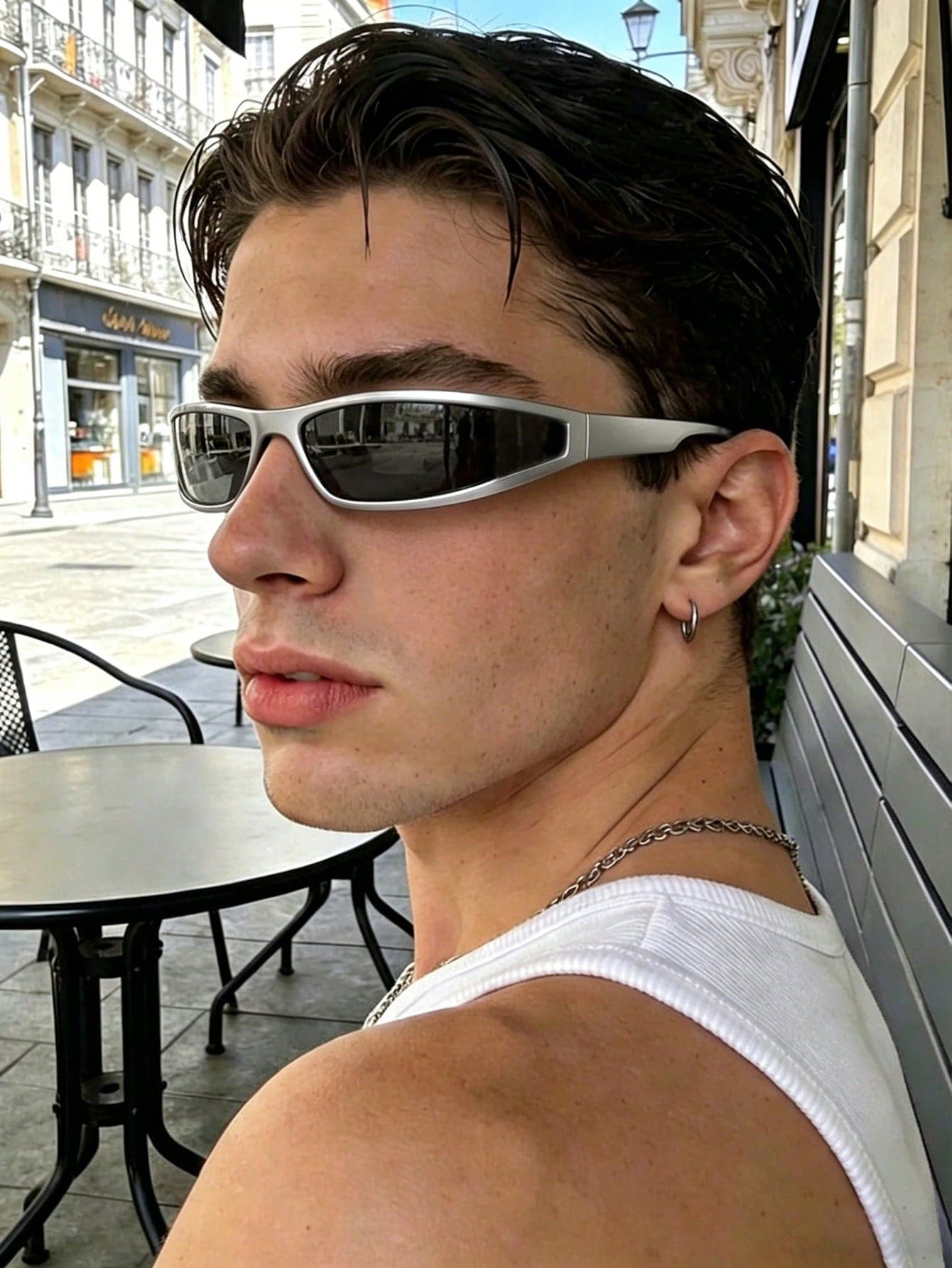 1 Pair Silver Wrapped Small Frame Men's Fashion Glasses Y2K Avant-Garde Personalized Glasses Narrow Frame Small Futuristic Men's Glasses Street Style Personalized Influencer Same Style Men's Futuristic Glasses
