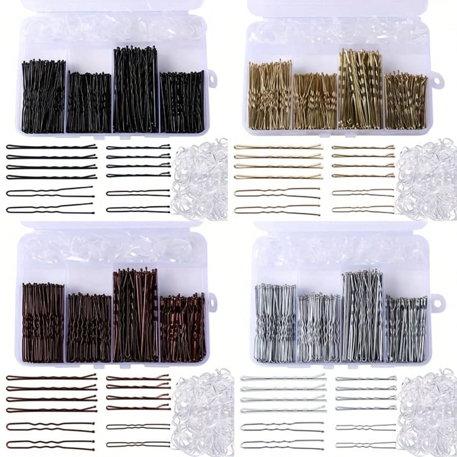 Multi-Color Multi-Size Black & Colorful Hair Clips And U-Shaped Hair Pins Set, Includes Transparent Elastic Hair Ties, Professional Salon Hair Styling Kit With Storage Box, Suitable For Bun Hairstyles And Loose Hair/Bangs