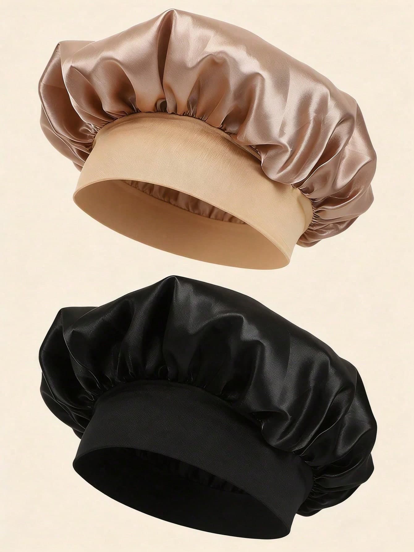 2pcs Silk Sleep Cap, Satin Hair Cap, Women Wide Brim High Elasticity Cap, Charmeuse Sleep Cap, High-End Satin Hair Care Cap, Curly Hair Silk Headband