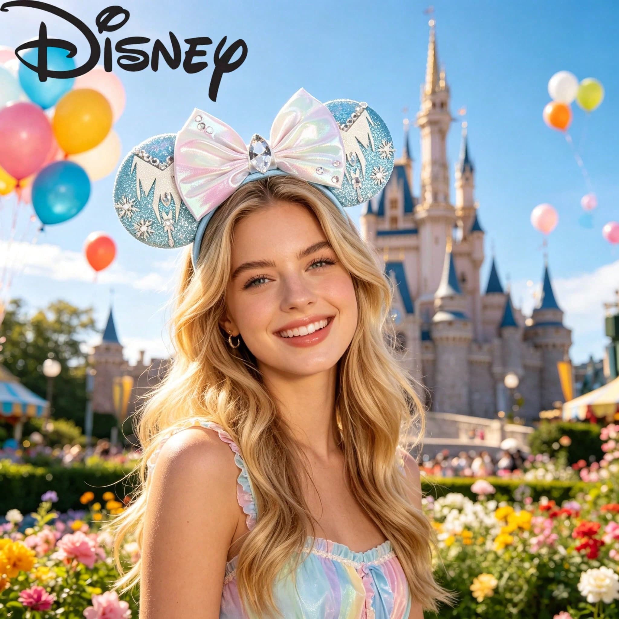 Disney Frozen Cosplay Headband, Elsa Inspired Sequin Ears With Ice Castle Details For Theme Park
