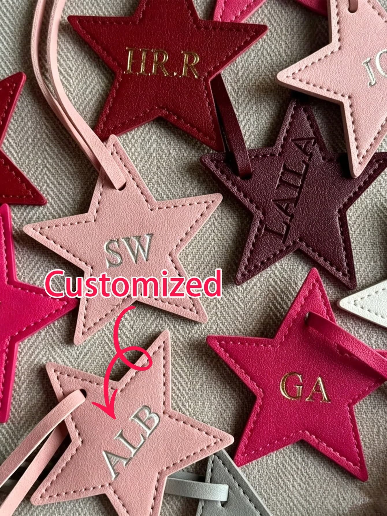 1pc Personalized Name Or Letter Star-Shaped PU Leather Women's Luggage Bag Charm, Custom Letter Pentagram Bag Pendant Gift