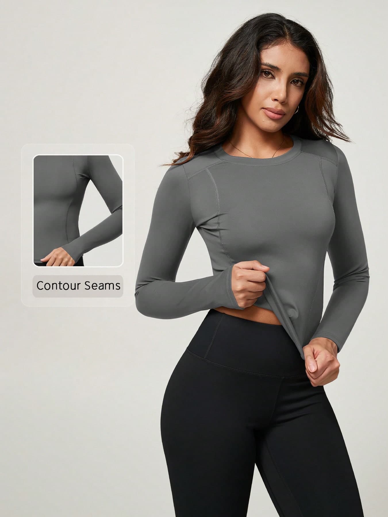 NcmRyu Women's One PC Solid Color Crew Neck Fitted Sports Long Sleeve