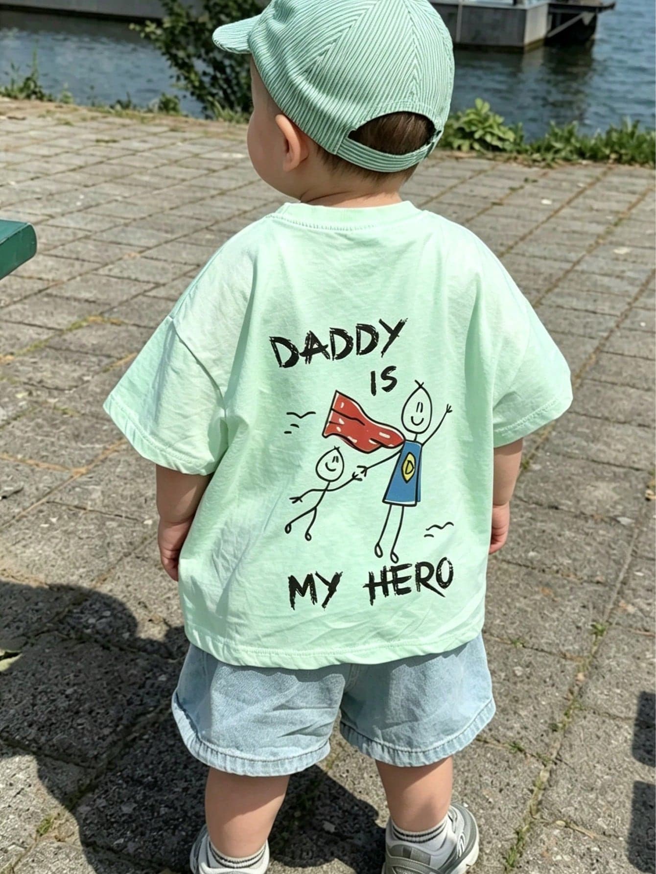 1pc Young Boy Dad Is My Hero Print Pullover Short Sleeve T-Shirt, Student Youth Children's Summer Clothing Top