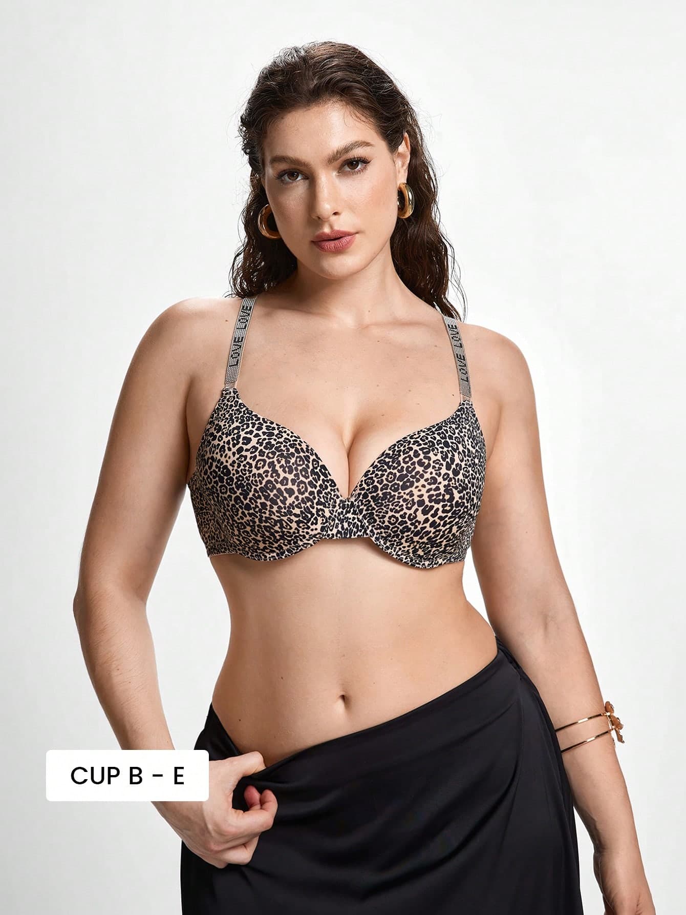 Slumbrini 2pcs Plus Size Underwire Bras, Comfortable & Supportive Plus Size Bras Push Up Bras Leopard Print Bra