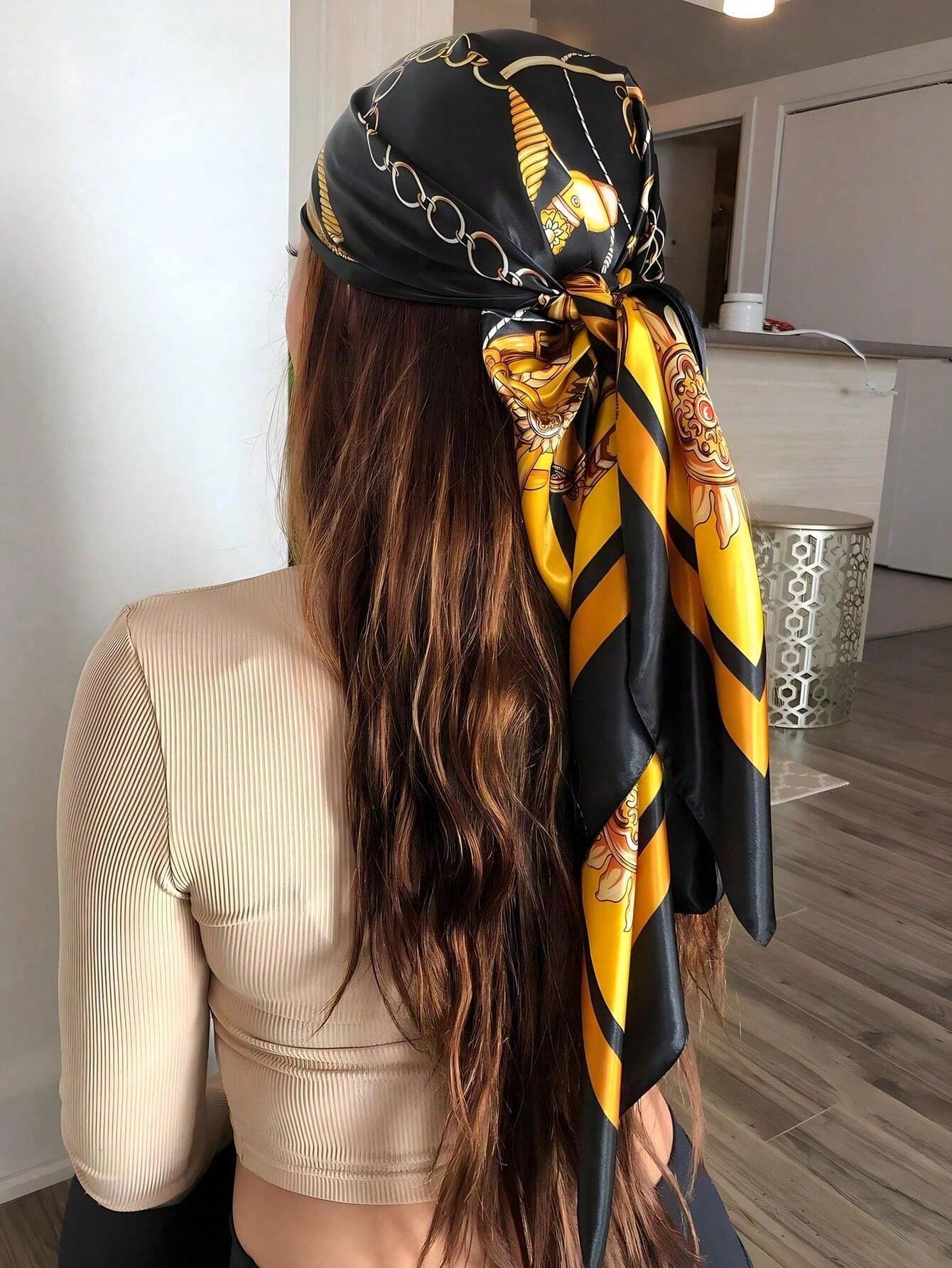1pc Women's Elegant Minimalist Floral Print Silk Satin 90cm Square Scarf/Shawl, New Spring Fashion Headscarf, Suitable For Female Use. Can Be Used As A Belt, Bag Accessory, Ribbon, Headband Or Scarf, An Ideal Choice To Enhance The Overall Look,Accessories,Beach Towel