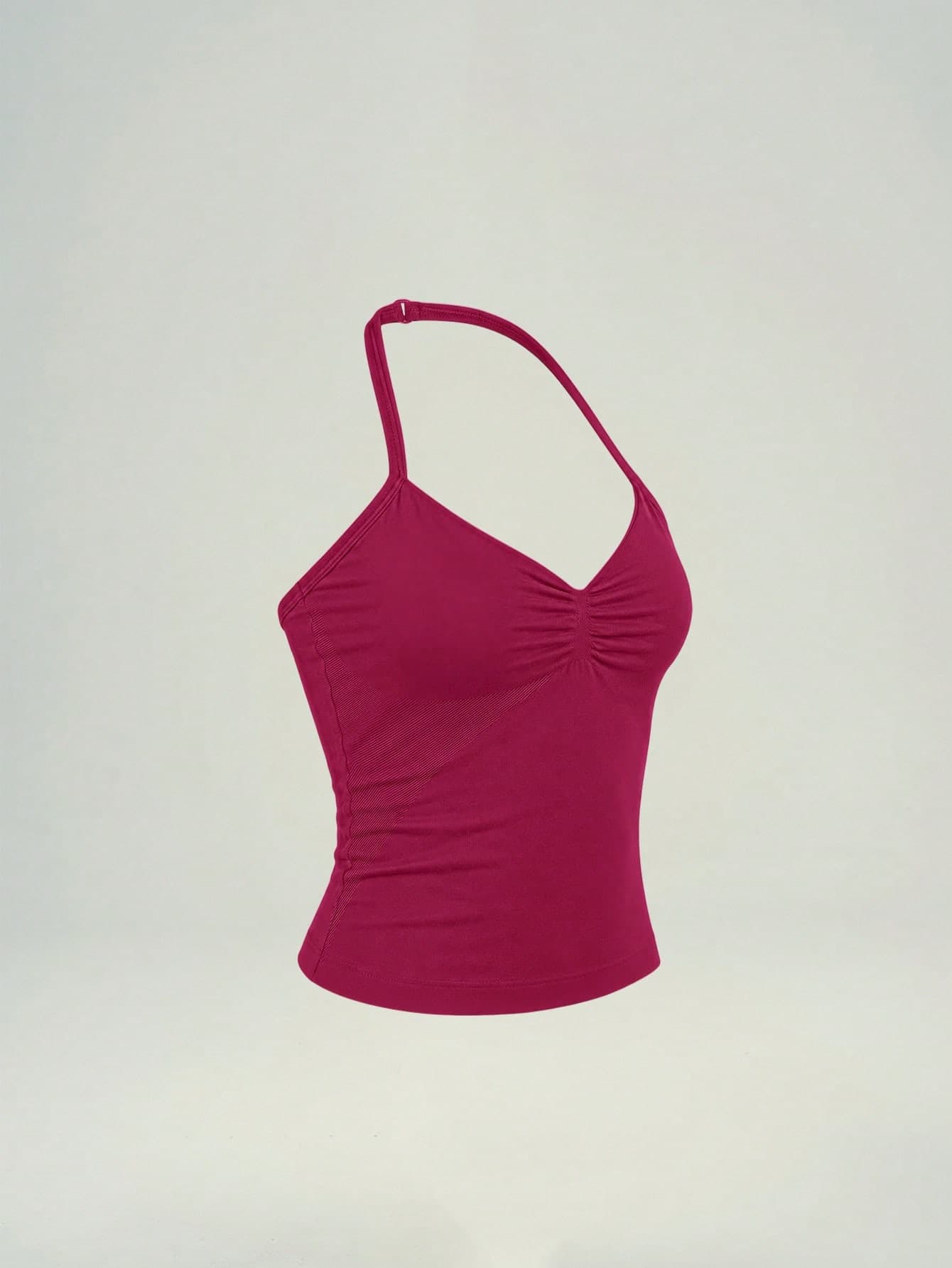 UONNOU Women's Sports Shaping Tank Top, Magenta, Halter V-Neck Pleated With Padded Support, Open Shoulder And Back Sports Bra, Yoga Fitness Casual Sports Outfit