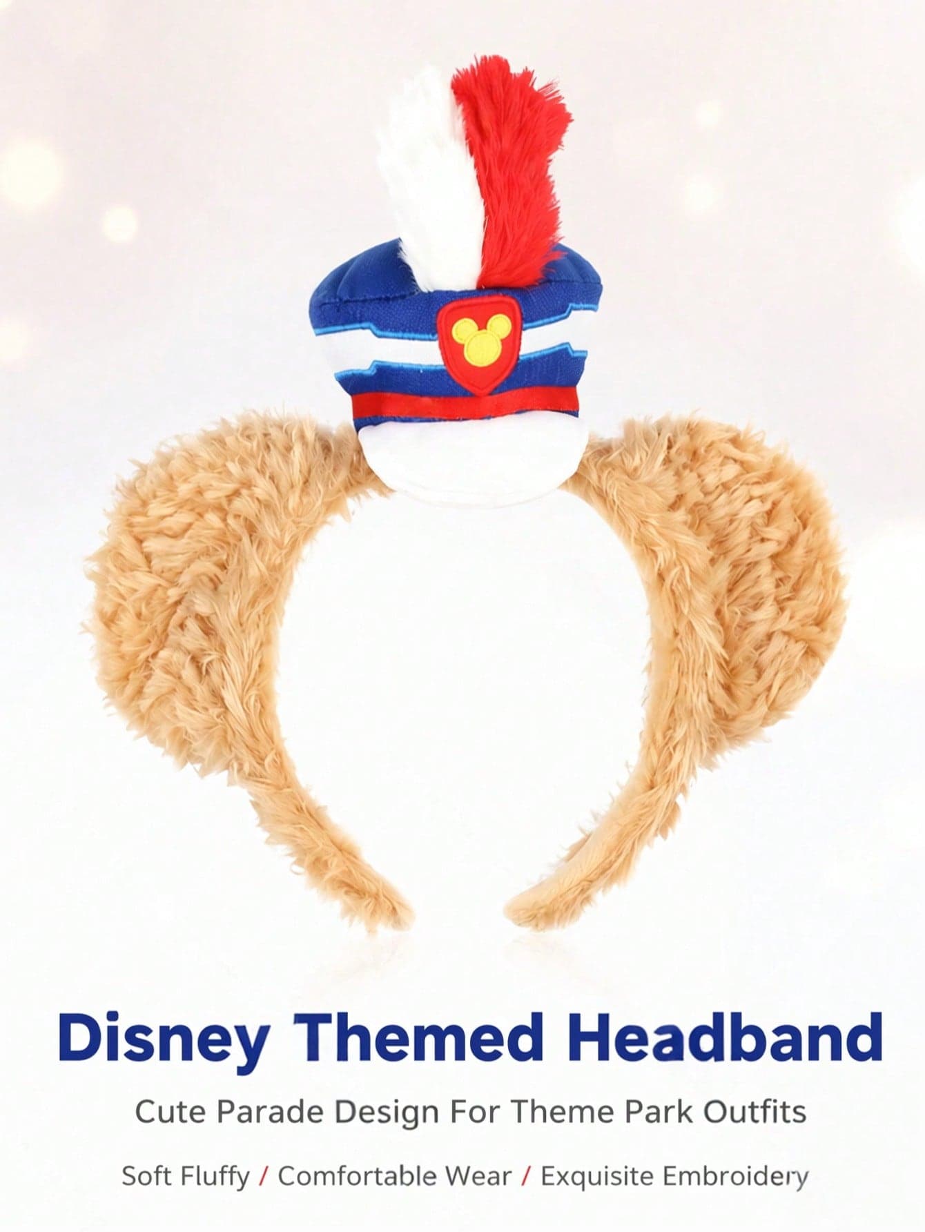 Disney Duffy Fluffy Plush Ear Headband, Mini Parade Conductor Hat Decor Hair Hoop, Soft Costume Accessory For Halloween & Theme Park Accessories