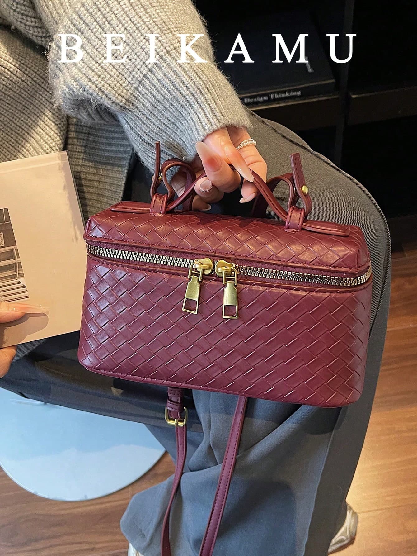 1pc BEIKAMU Fashion Solid Color PU Square Bag, Zipper Closure Versatile Women's Box Bag Handbag, Adjustable Shoulder Strap Crossbody Bag, Suitable For University, Commuting, Shopping, Strolling, Daily Use