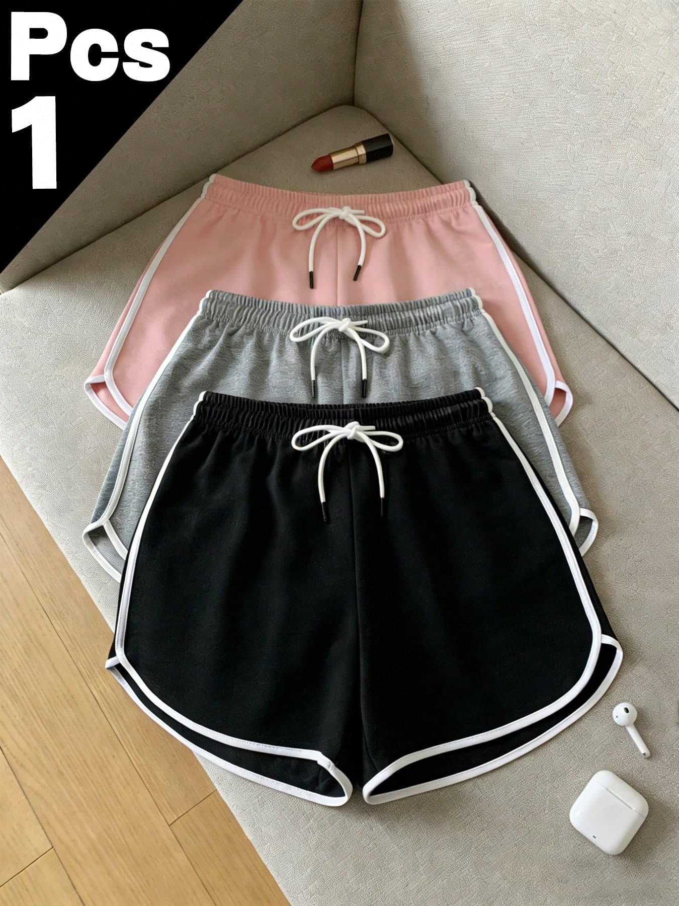 2026 Summer Women's Sports Casual Shorts, Black With White Trim Elastic Drawstring Waist, Comfortable Cool Breathable Outdoor Beach, Fitness Streetwear Hot Pants, Loose Fit, Gift For Girlfriend, Lover, Mother, Best Holiday Gift