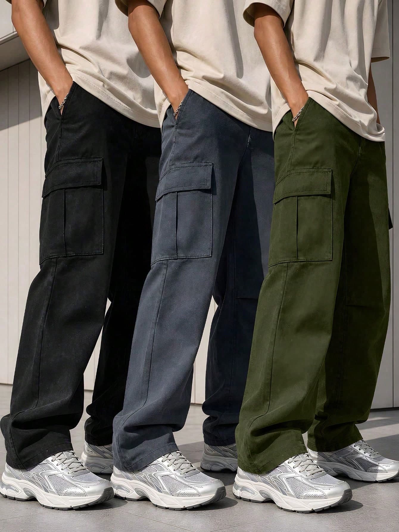 3pcs Teenage Boys/Teen Boy Casual Street Style Simple Sports Outdoor Cargo Pants, Spring/Autumn