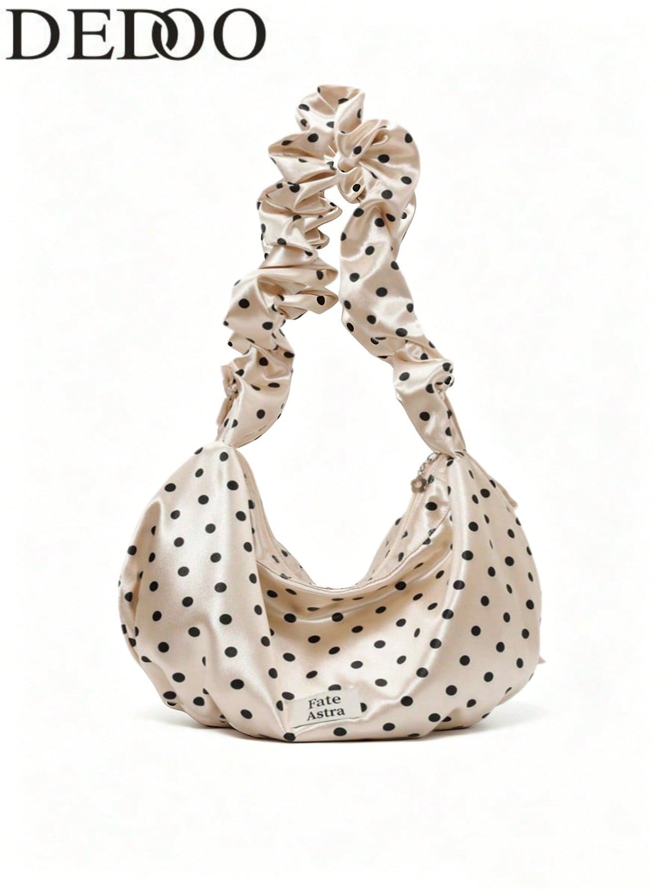 Dedoo Women's Red Polka Dot Satin Hobo Shoulder Bag With Pleated Strap, Soft Casual Crossbody Bag, Suitable For Summer Daily Outings, Young Women's Style