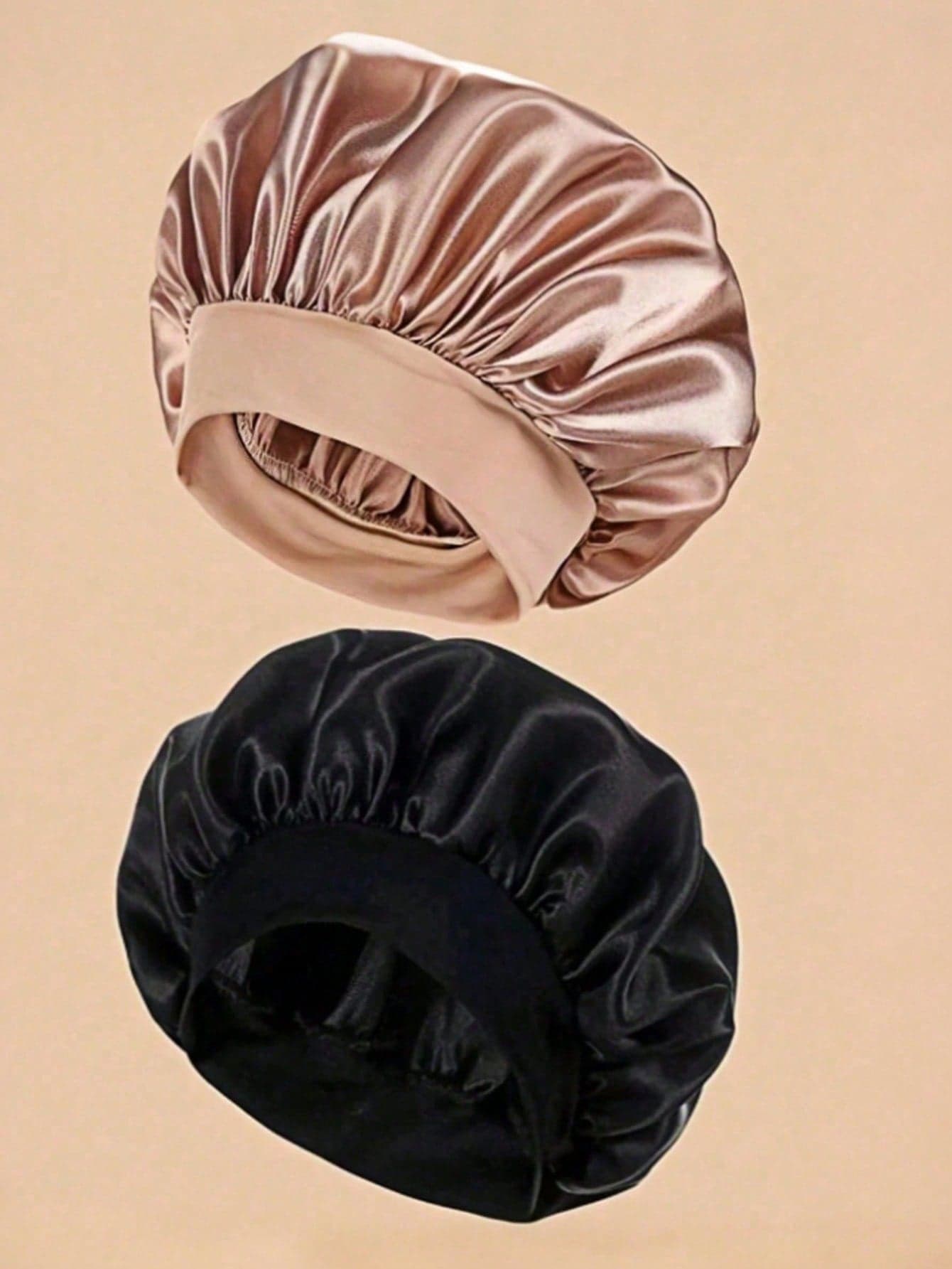 3pcs/2pcs Satin Sleep Cap, Soft Elastic Silk Sleep Bonnet, Silk Headband, Women's Solid Color Wide Brim Elastic Satin Fashion Sleep Cap, Casual Comfortable Breathable Daily Hair Care Cap, Back To School Season Sleep Cap, Sleep Headscarf