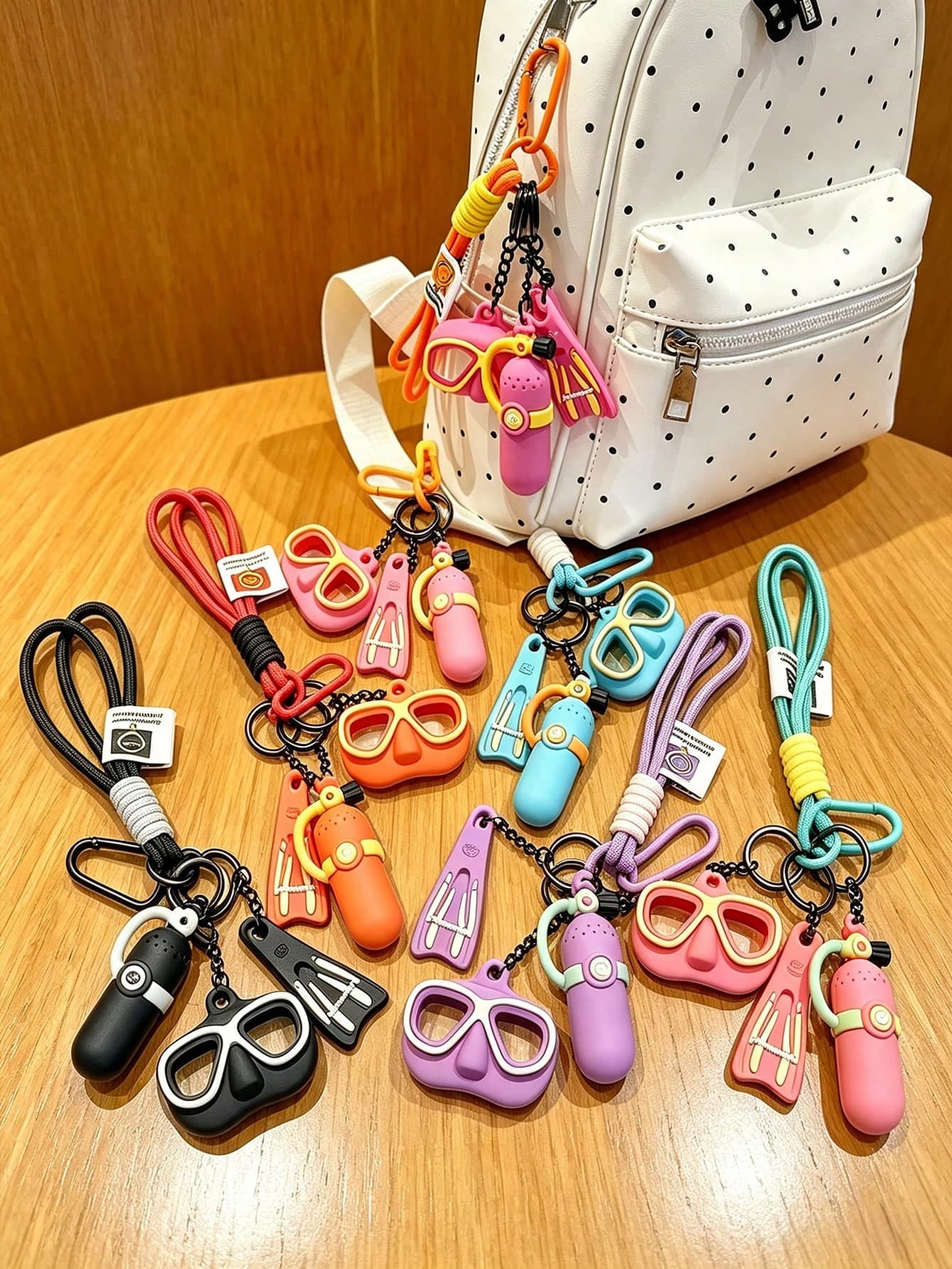 Summer Diving Simulation Mask Oxygen Tank Flippers Keychain Bag Pendant - Couple Style Exquisite Charm, Outdoor Travel Matching Small Gift, Versatile For Multiple Bag Types, Suitable For Friends Who Love Swimming Sports, Can Be Freely Combined And Decorated, Super Cute Effect, Very Charming Presence