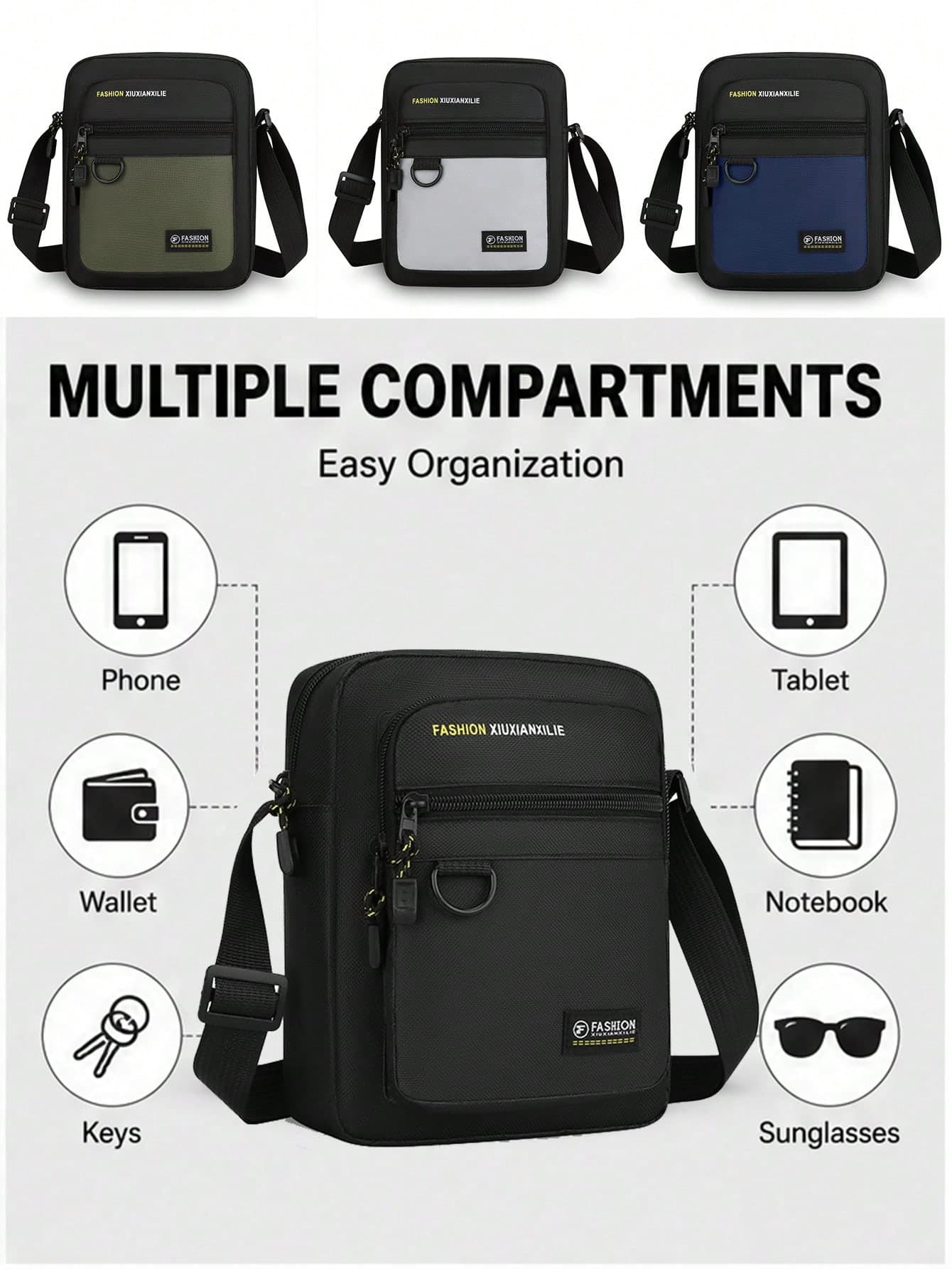 Fashionable Versatile Lightweight Nylon Men's One Shoulder Bag Vertical Small Square Crossbody Bag Personal Belongings Storage Bag Essential For Shopping And Commuting