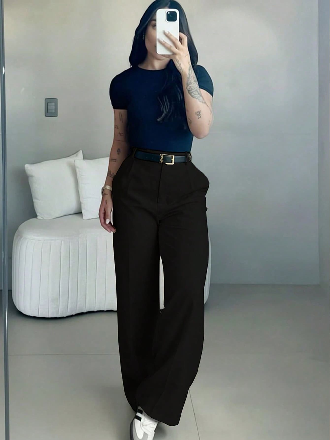 Women's High Waist Slim Fit Wide Leg Pants | Bohemian Street Style | Suitable For Casual, Work Commute And Vacation In Spring/Summer Black