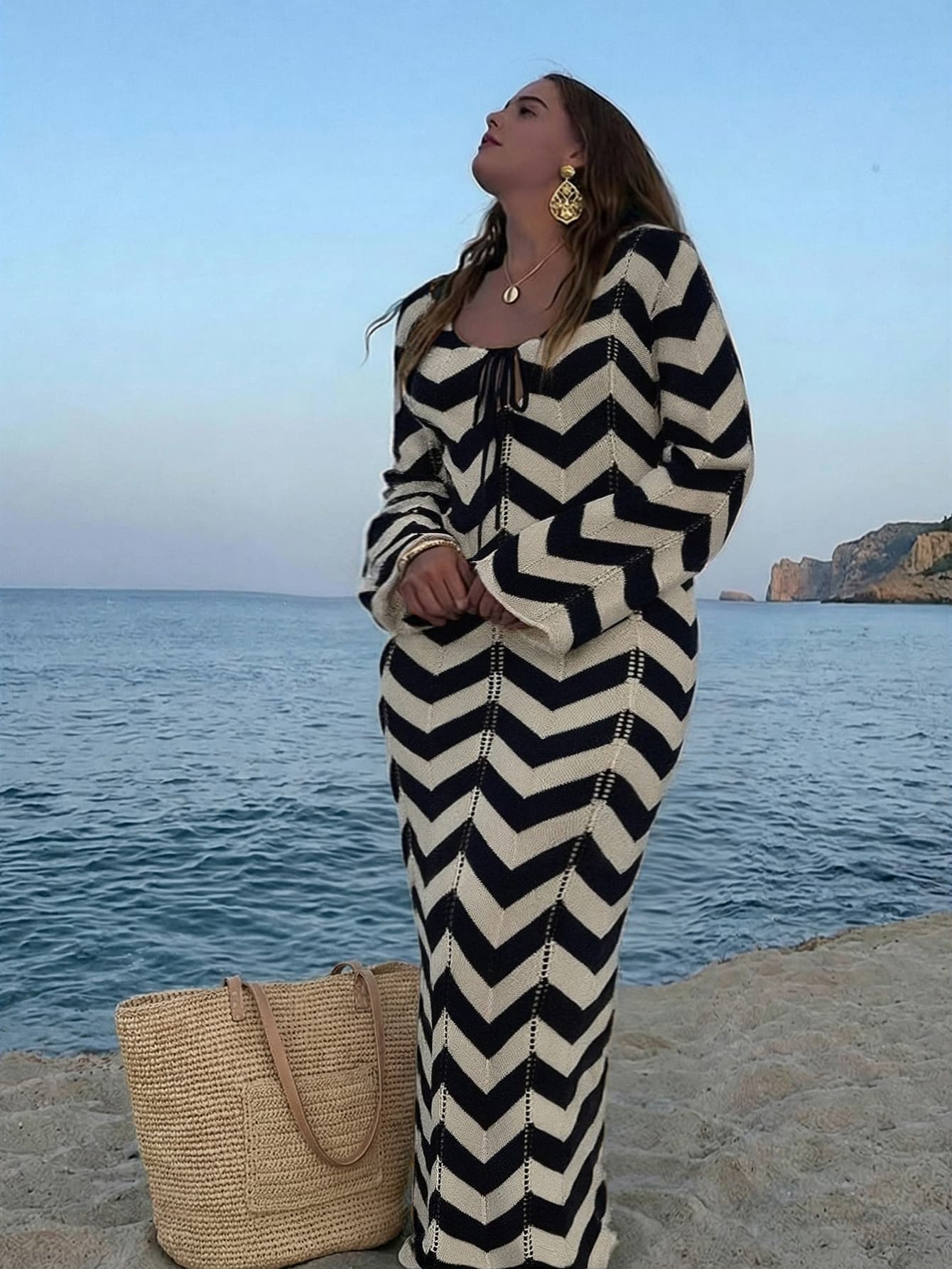 Plus Size Women's Fashion Elegant Simple Mature Vacation Knit Coverup Dress, Summer Beach Dress, Holiday Dress, Elegant Party Dress