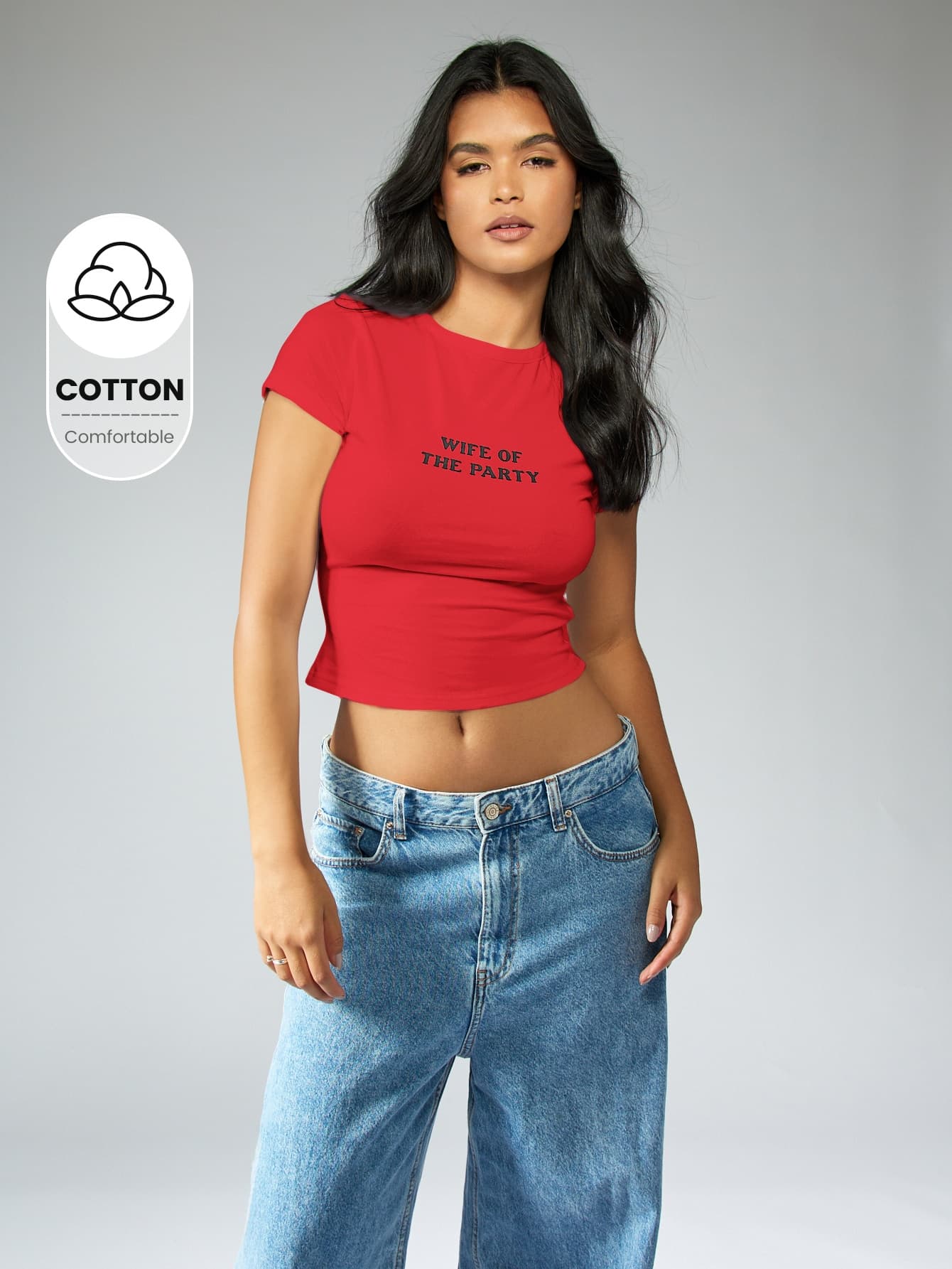 MISSGUIDED Women's Wife Of The Party Red Short Sleeve Crop Top Cotton Bridal Bachelorette Slogan Tee