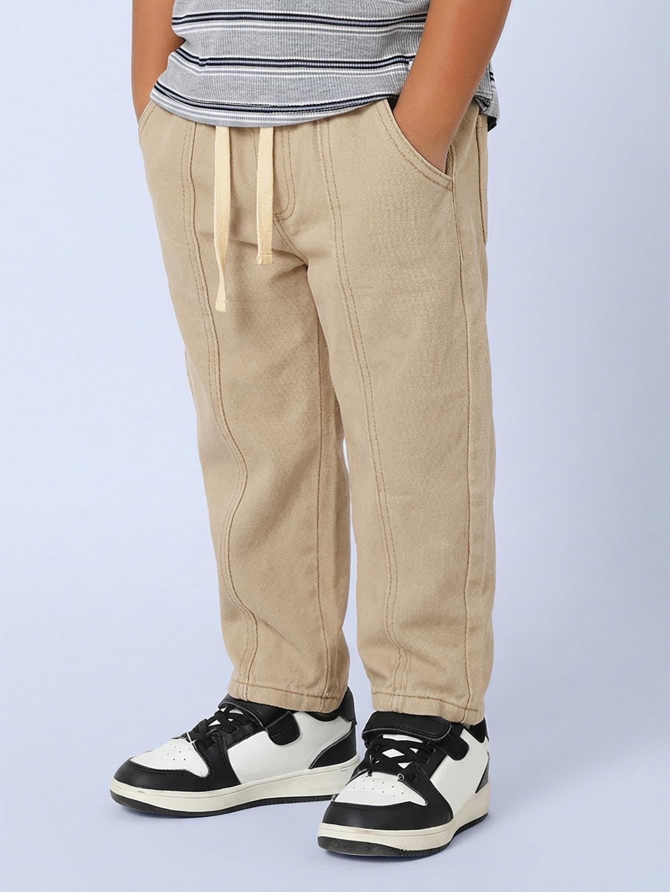SUMWON Toddler Slouchy Pull On Denim Jeans With Drawstring Waist Elastic Cuffs Casual Everyday Wear Relaxed Fit Pants