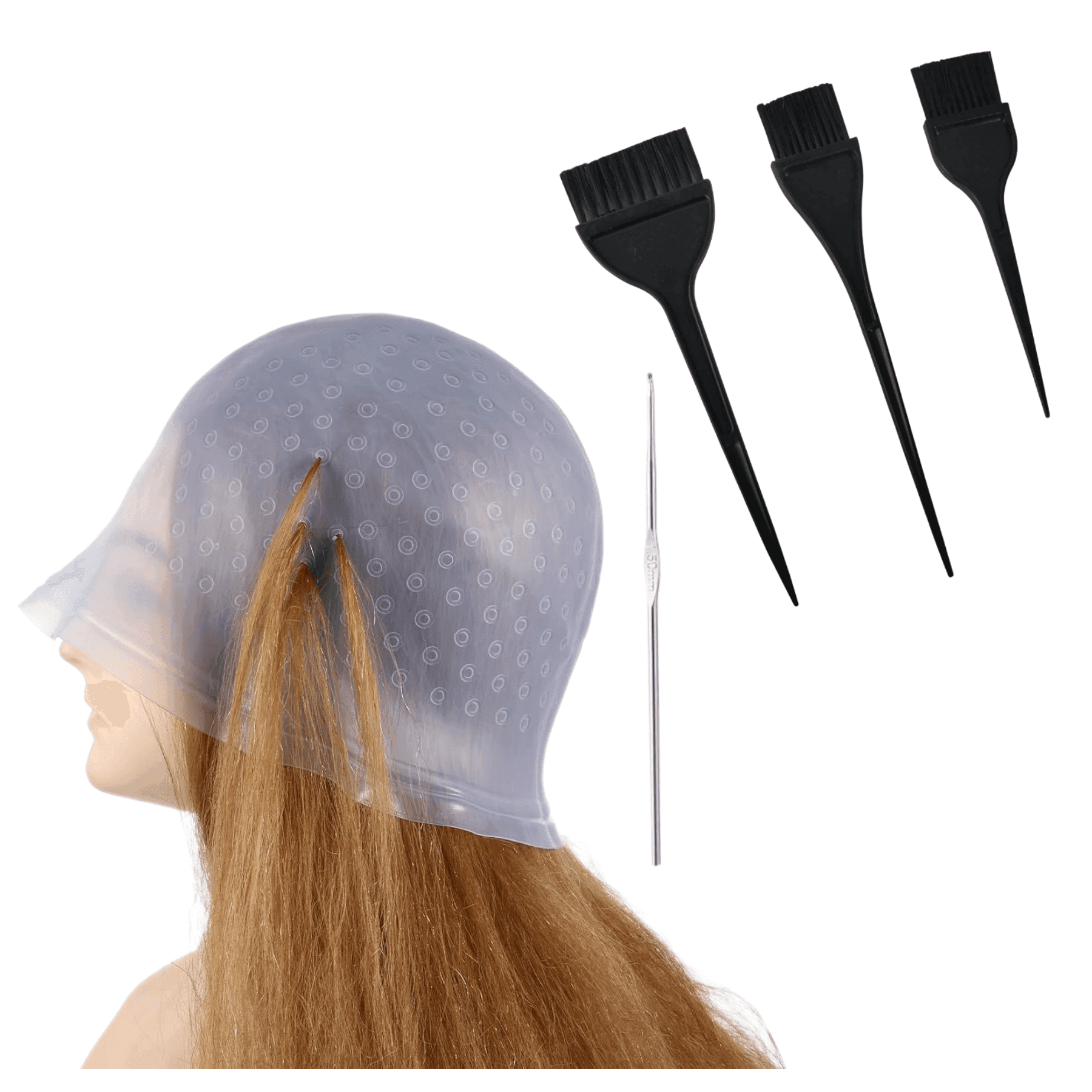 1/10/5/6/7pcs Reusable Silicone Hair Dyeing Cap With Pull Ring And Hook, Professional Practical And Convenient Hair Coloring Tool
