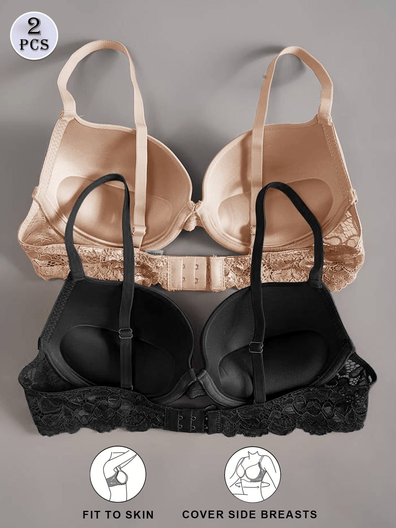2pcs Women's Comfortable Lingerie Set - Luxurious Supportive Bra With Delicate Lace Details, Soft & Breathable Fabric For Ultimate Comfort (For Small Bust, Recommend Ordering 1 Size Up)