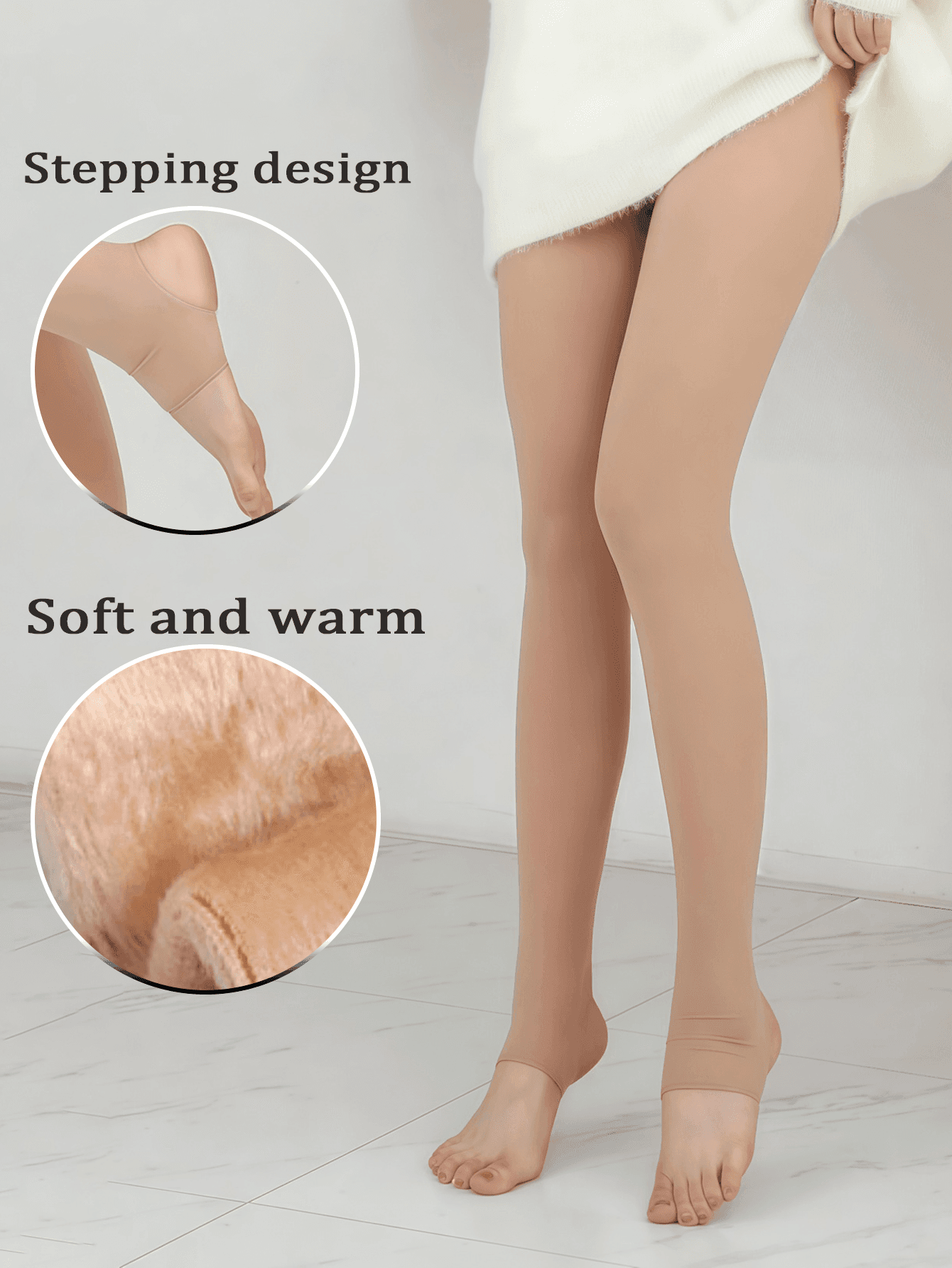 1 Pair Plus Size Women's Convertible Warm High Elasticity Grip Socks Tights, Fleece Lined, Winter Warm Base Layer, Multi-Purpose Wear (80g/200g)
