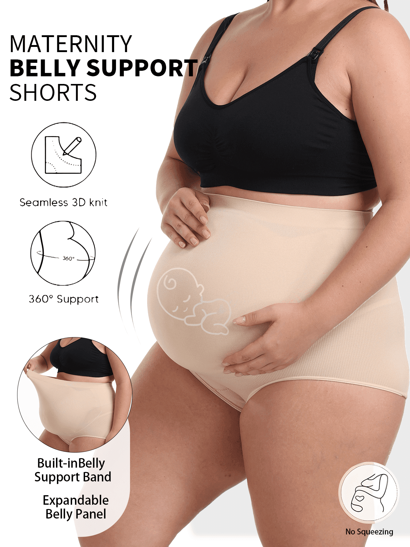 Oillpretty Plus Size Maternity Yoga Pants, Seamless Design, Elastic Waistband Support, Comfortable Breathable Curve For Pregnant Women Summer Sports
