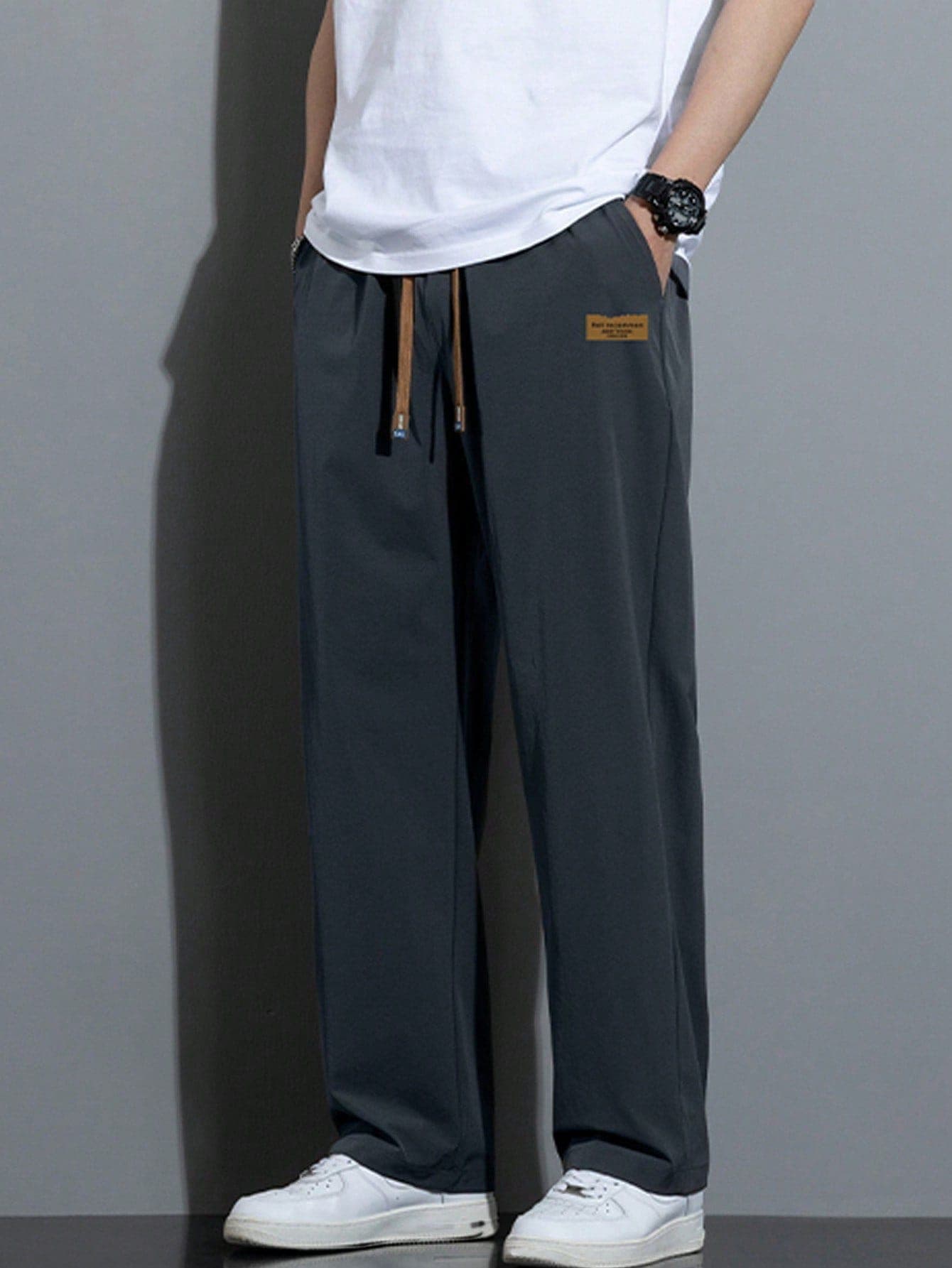 Men's Lightweight Drawstring Waist Slant Pocket Solid Color Casual Pants