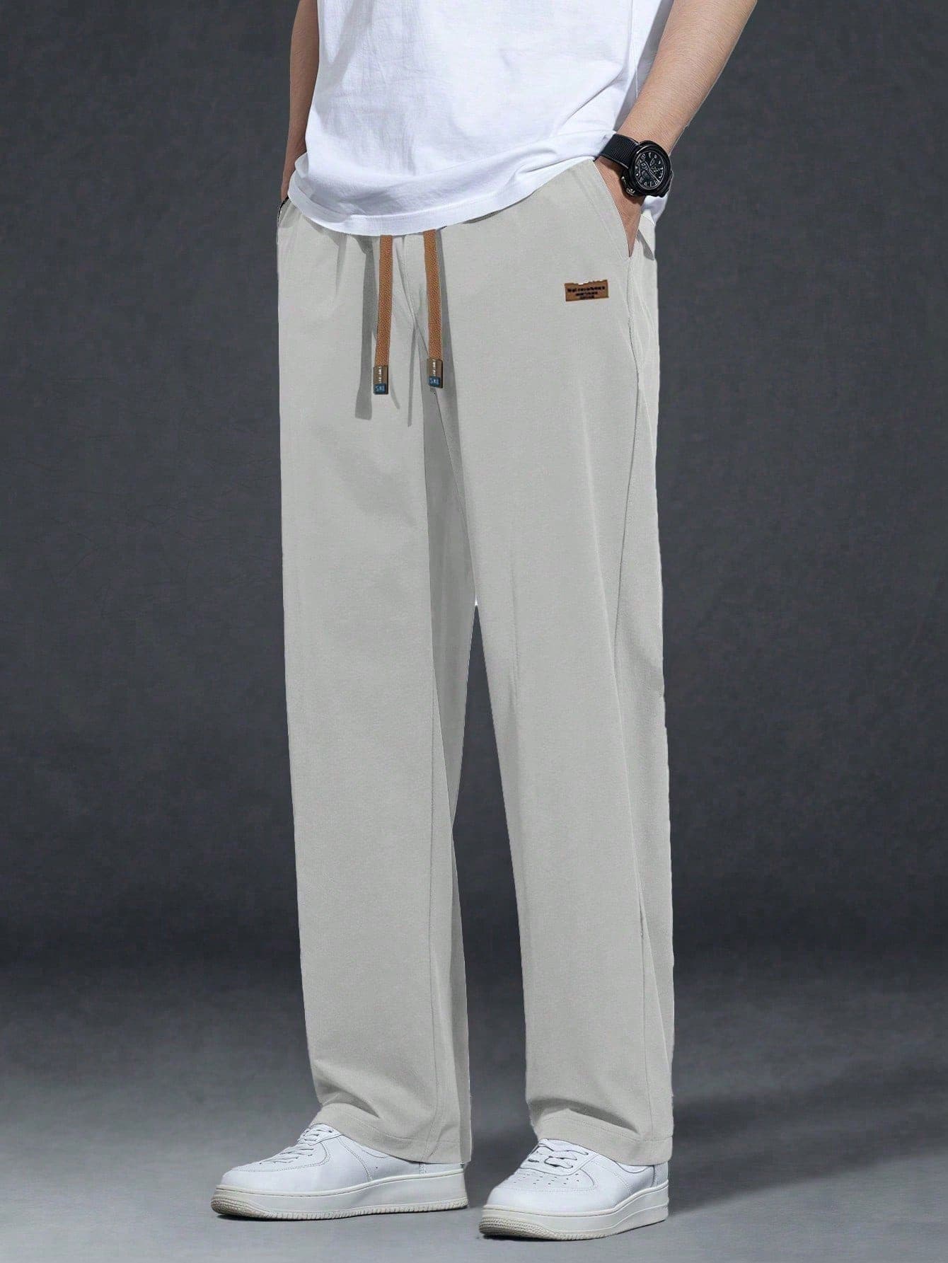 Men's Lightweight Drawstring Waist Slant Pocket Solid Color Casual Pants