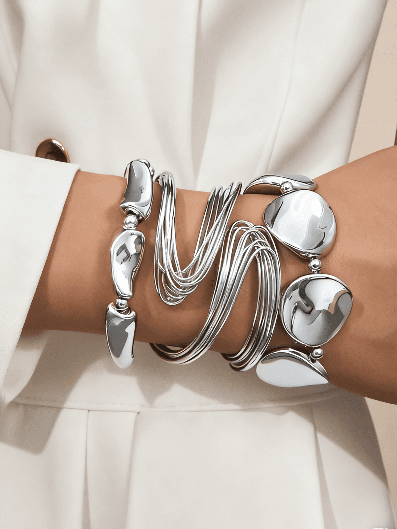 3pcs Fashionable Unique Asymmetrical Design Women's Bracelet & Bangle Set, Suitable For Daily Wear, Ideal Gift For Friends On Holidays