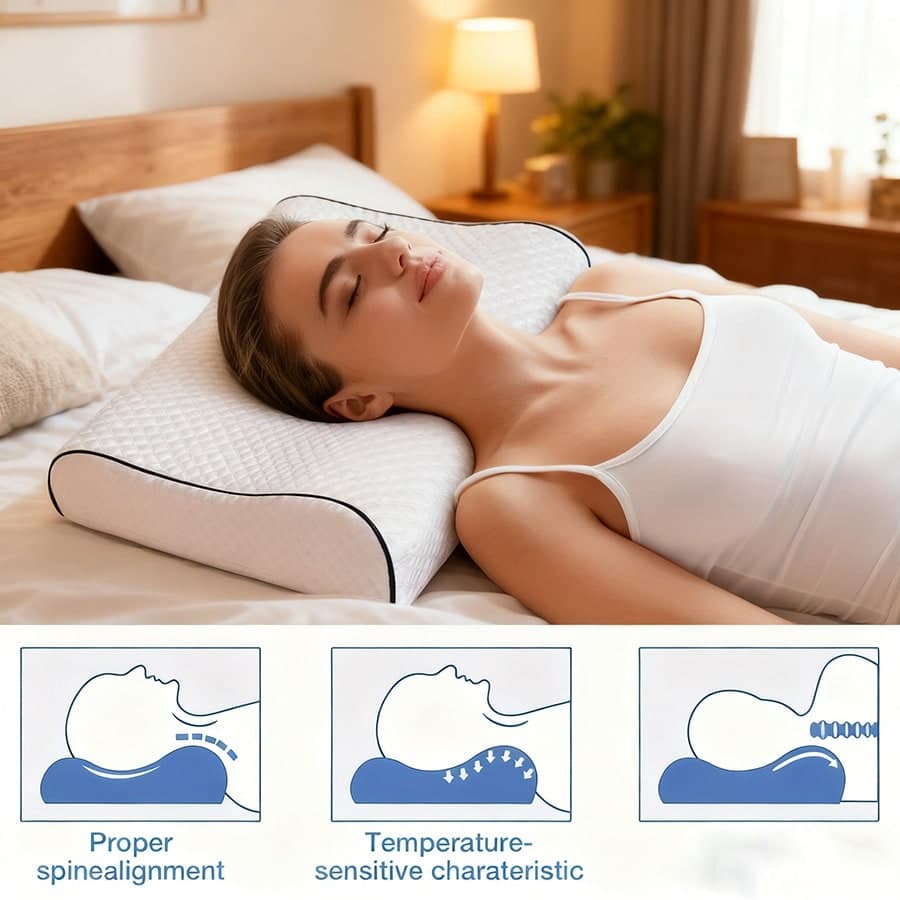 1pc Bamboo Fiber Memory Foam Pillow, Ergonomic Cervical Orthopedic Pillow, Breathable Neck Support Pillow, Relax Neck & Shoulder, Adjustable Ergonomic Contour Support Pillow, Suitable For Back, Stomach, Side Sleepers, Removable Pillowcase