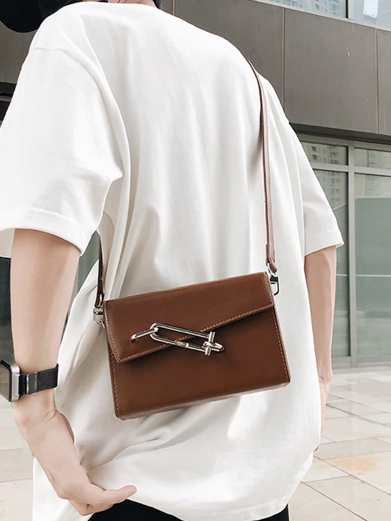 Men's Solid Color Versatile Large Capacity Flap Shoulder Bag, Suitable For Daily Commute, Shopping, Phone And Coin Storage,Y2k,Fathers Day Gifts