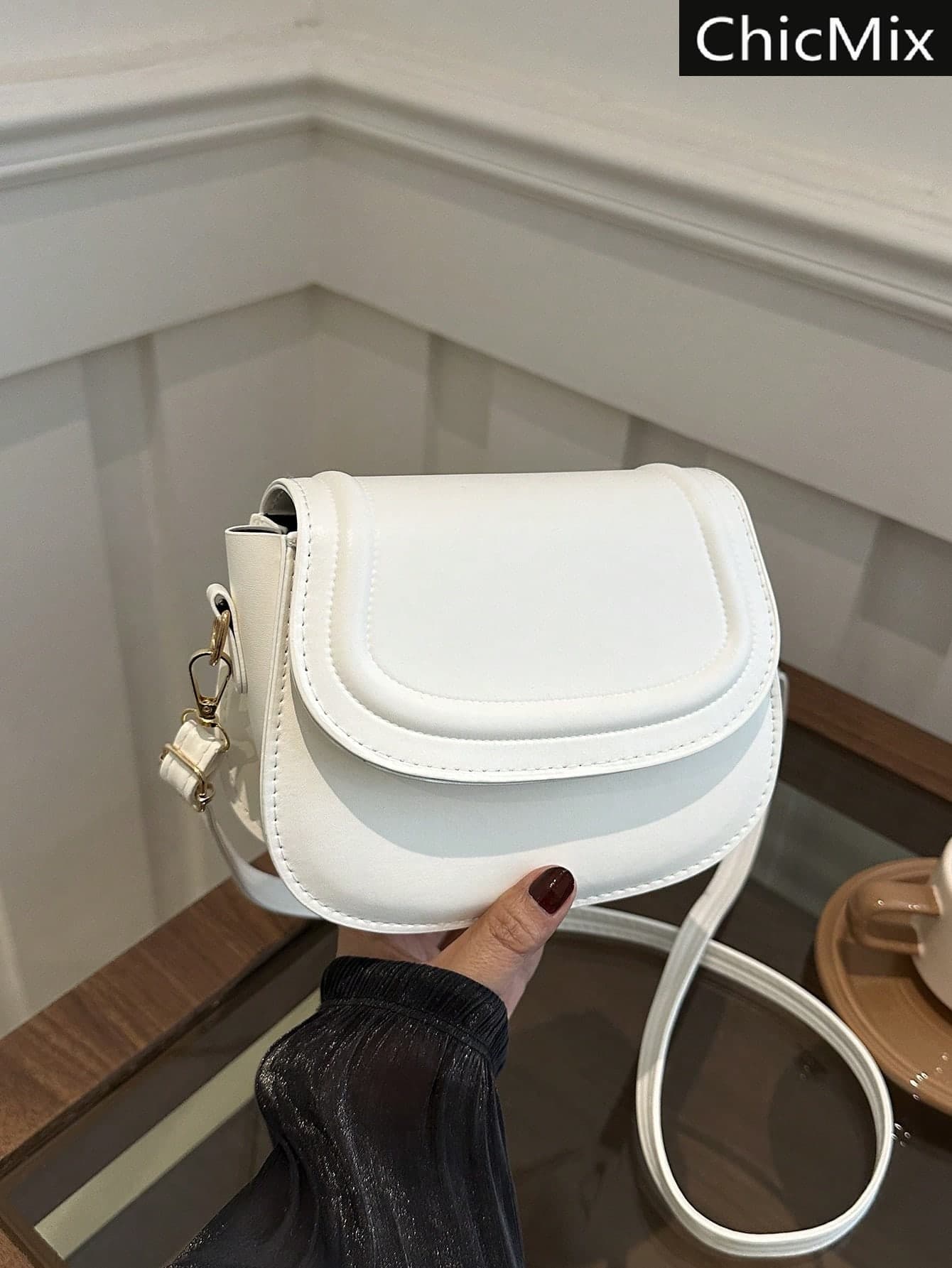Fashionable Solid Color Embossed Mini Saddle Crossbody Bag