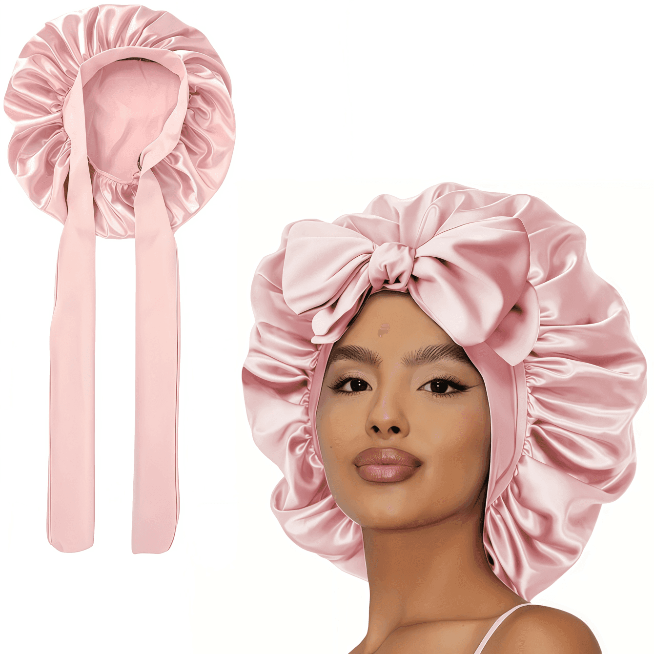 1pc Luxury Satin Sleep Cap With Adjustable Bow Tie - Lightweight Hair Care Cap For Curly/Braided/Natural Hair, Available In Multiple Colors, Essential For Nighttime Hair Care, Soft And Close Fit For Hair, Barber Salon Hair Products And Accessories