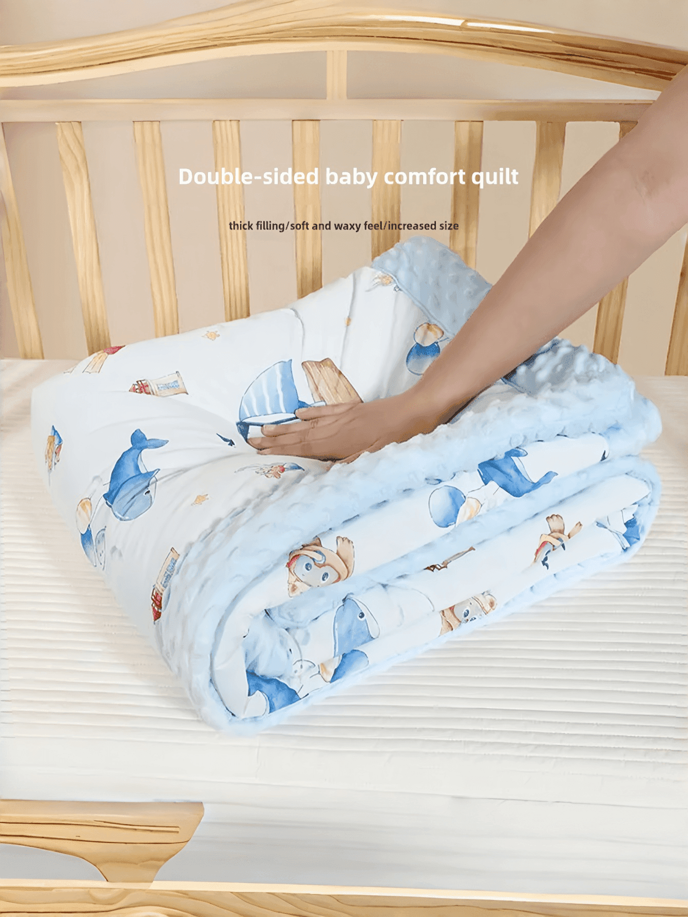 1pc Baby Blanket, Unisex Toddler Soft Bedding Blanket, Double Layer Polka Dot Backing, Infant Nursery Blanket With Soothing Animal Patterns