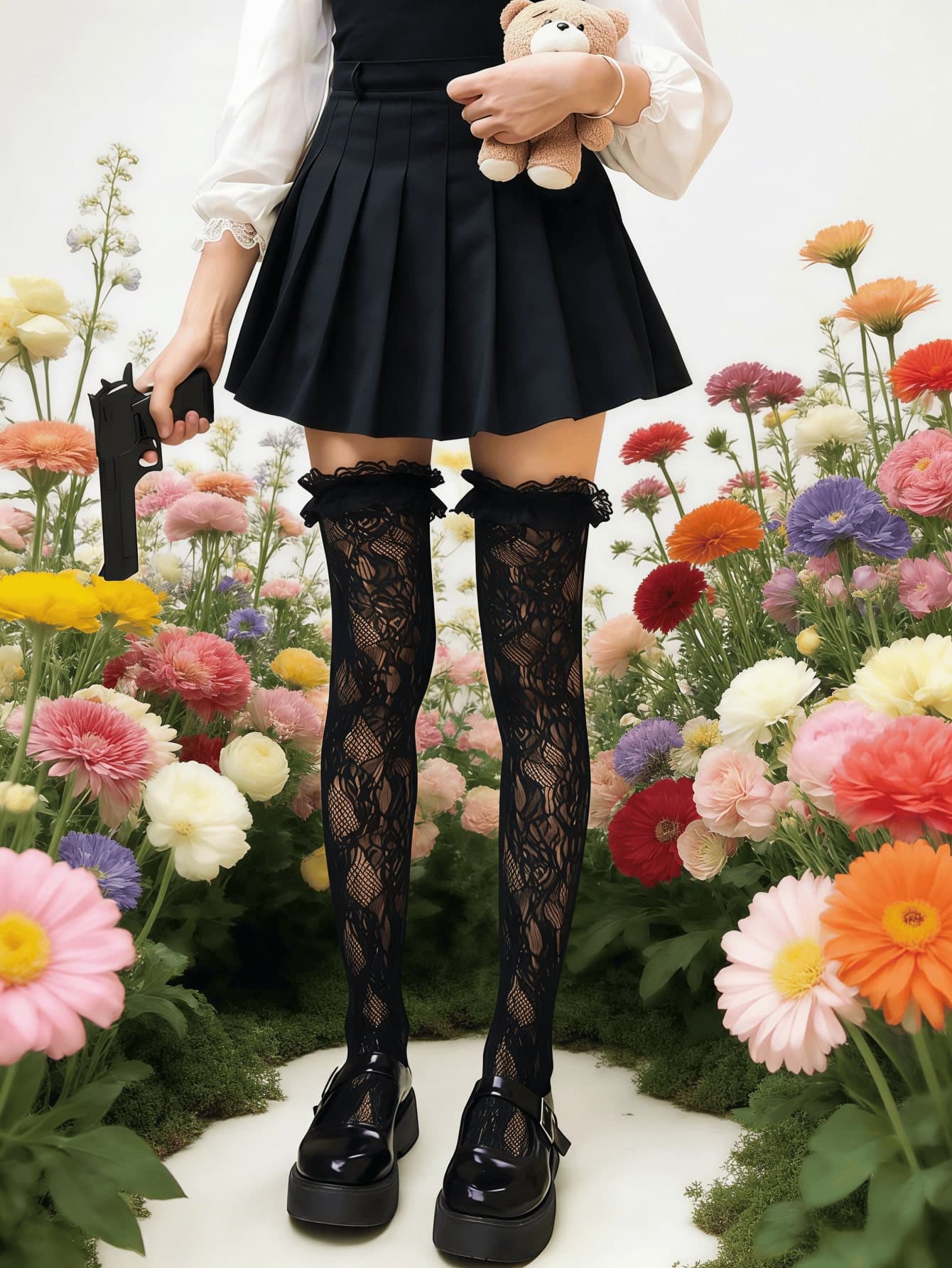 1/2 Pairs Black & White Sexy Over-The-Knee Socks, Sweet Lolita Style Bow Women's Socks, Gothic Punk Lace Mesh Over-The-Knee Socks, Perfect Christmas Gift For Friends Or Loved Ones, Comfortable And Warm