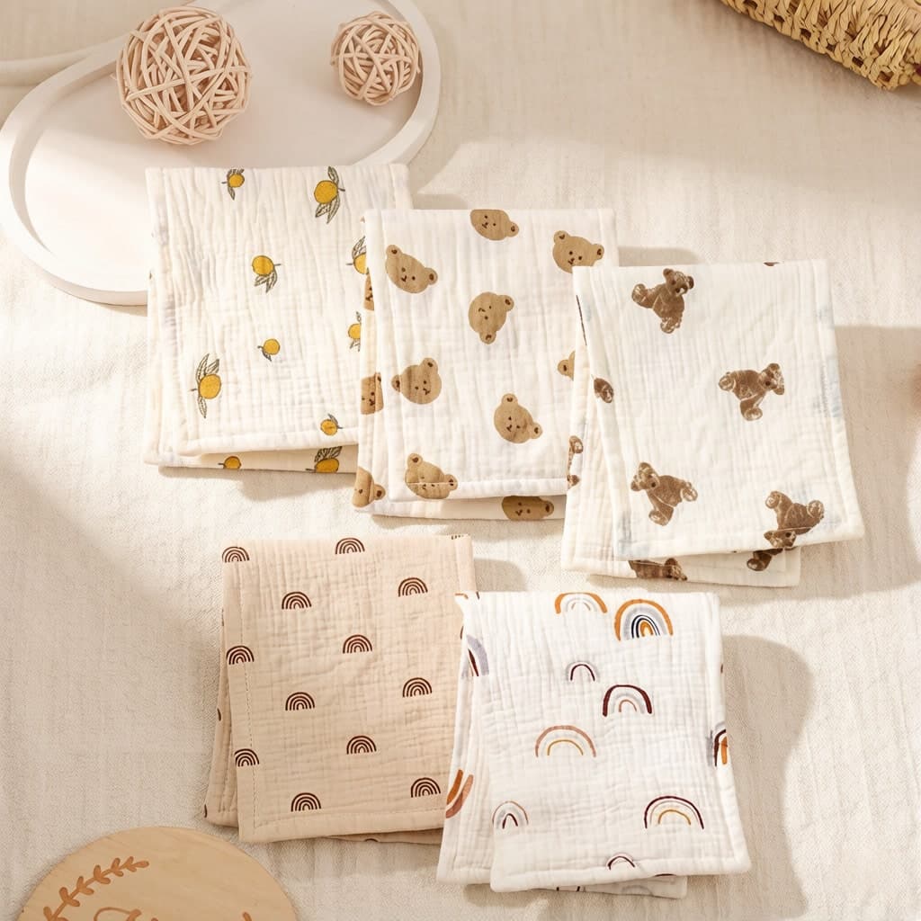 5pcs Baby Soft 4-Layer Gauze Burp Cloths, Absorbent Bibs For Feeding, Spitting, Sweating And Wiping Milk Stains