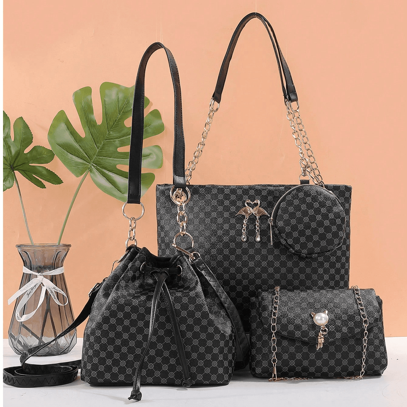 Women's Polka Dot Pattern Casual Adjustable Strap Zipper Tote Shoulder Bag Crossbody Bag Set