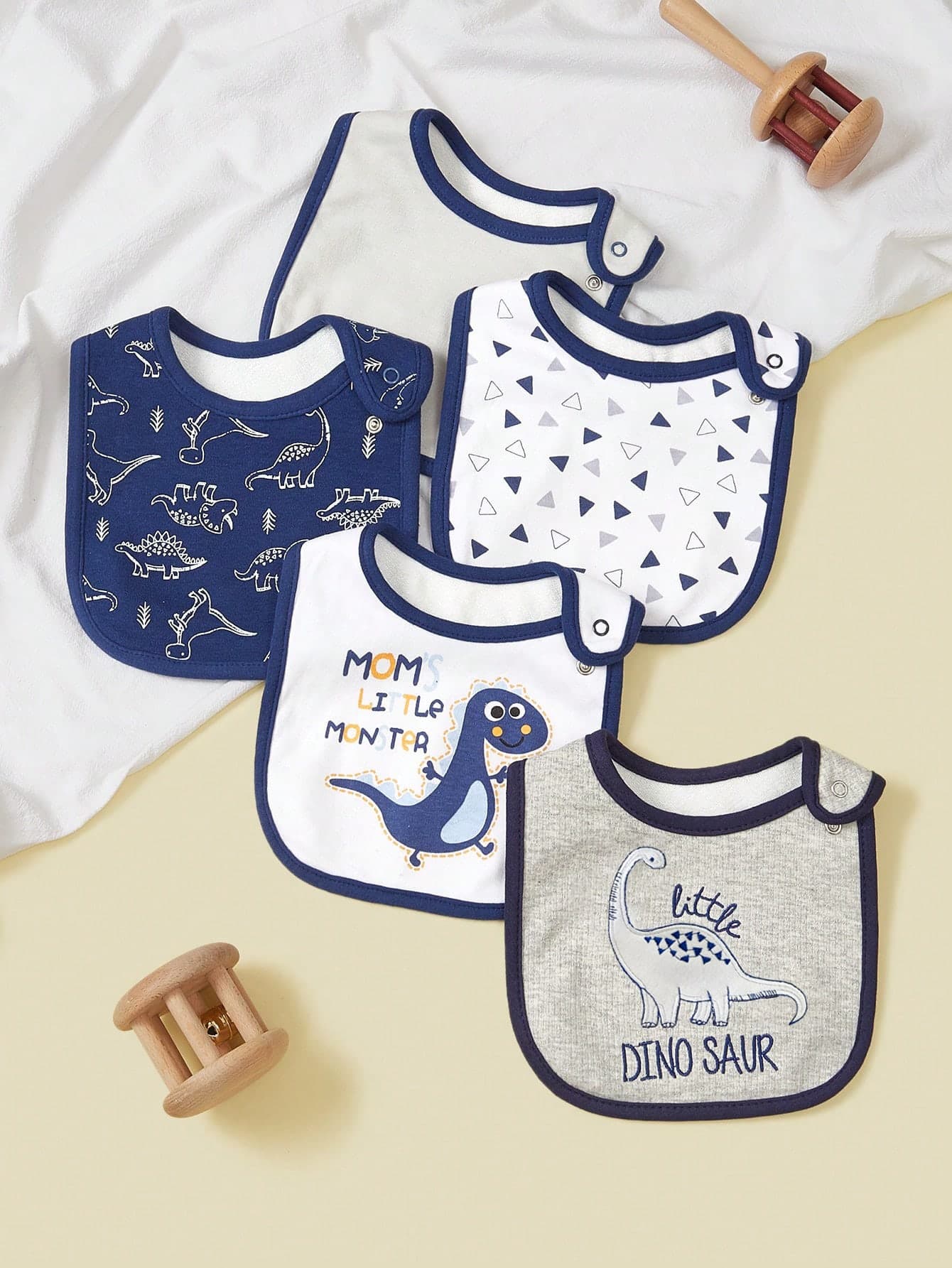5pcs U-Shaped Rectangular Bibs, Eating Bibs, Drool Bibs, Unisex Cartoon Design, Soft & Comfortable
