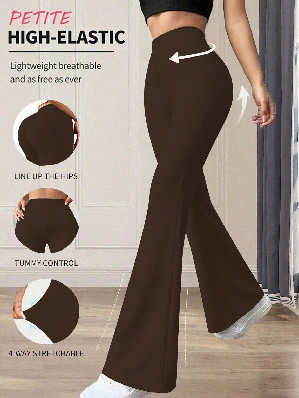 Petite Casual Sports Solid Color High Waist Flare Pants Spring